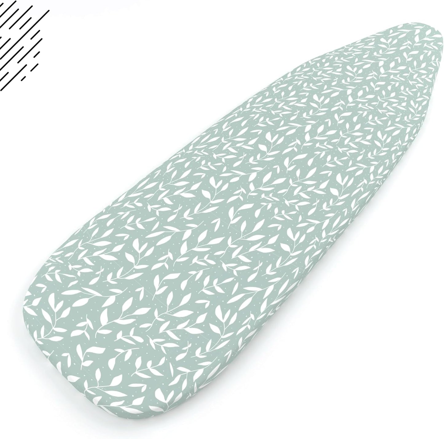 Encasa XO Ironing Board Cover and Pad 42"x14" - Thick 3mm Felt Padding, Drawstring Tightening & Lock, Easy Fit, Scorch & Stain Resistant, Fits Medium Ironing Board - Green Leaflet