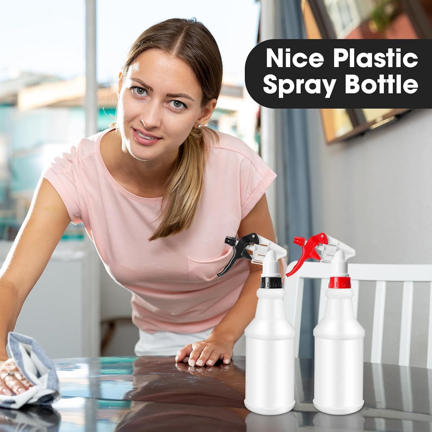 Eccliy 12 Pcs 16 Oz Plastic Spray Bottle, Adjustable Empty Reusable Sprayer for Cleaning, Planting, Water, Bathroom and Kitchen, BBQ, Commercial and Residential(Red, Black,Original)