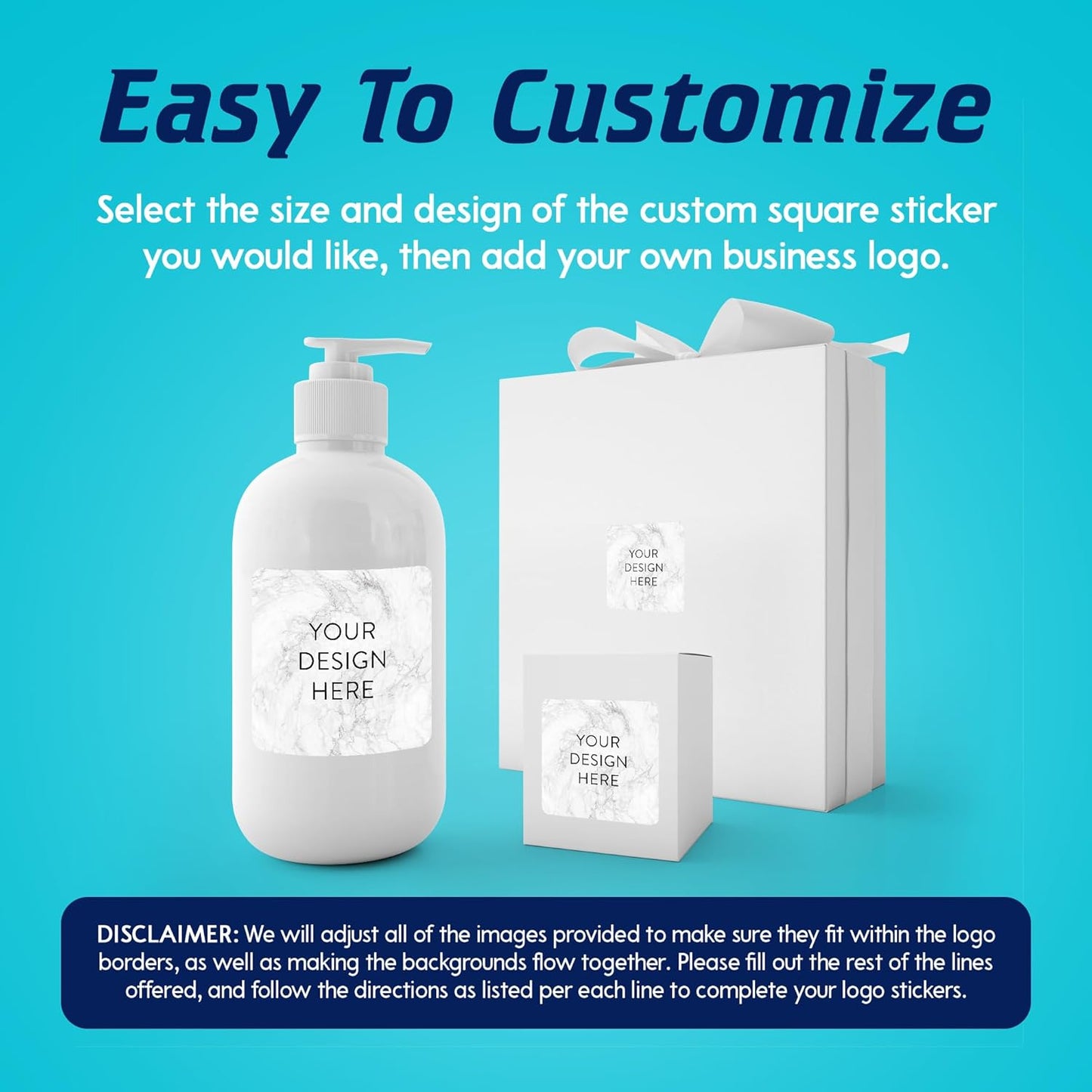 100 Custom Vinyl Stickers - Upload Your own Image, Text, Design, Logo - Personalized Logo Labels for Handmade, Packaging, Bottle, Jars, Candle, Brand Stickers (Silver Marble, 2x2 Square)