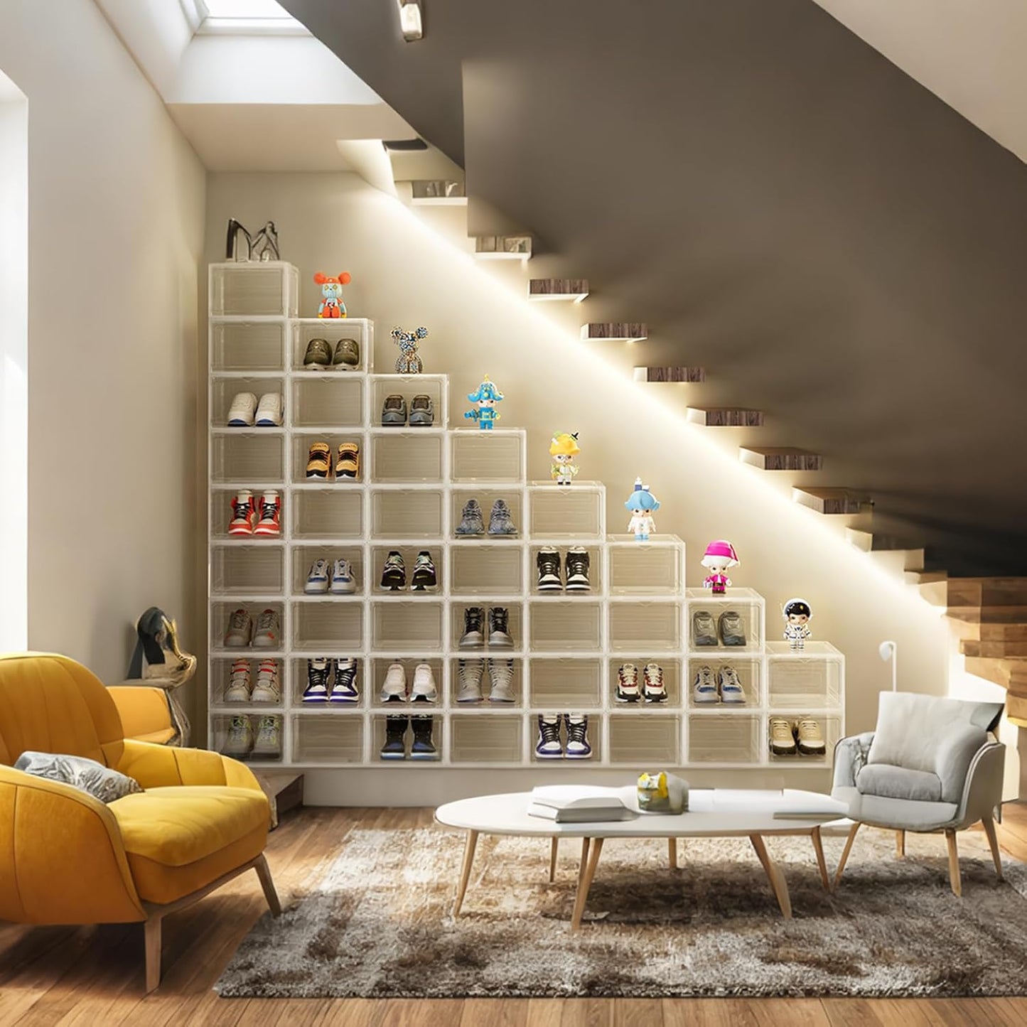 8 Pack Shoe Boxes Clear Plastic Stackable, Drop Front Shoe Storage Organizer for Closet, Sneaker Storage with Magnetic Door, Shoe Display Containers Fit US Size 12 (13.4”x 10.6”x 7.5”) Clear