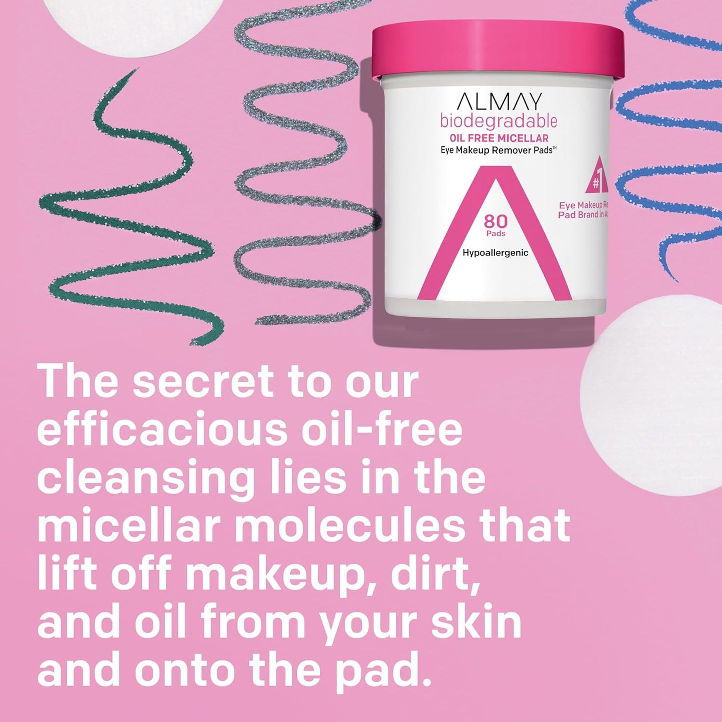 Almay Biodegradable Makeup Remover Pads, Micellar Gentle, Hypoallergenic, Fragrance-Free, Dermatologist & Ophthalmologist Tested, 120 Count