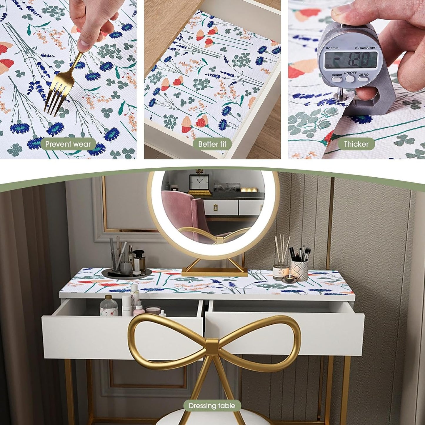 Drawer and Shelf Liner for Kitchen Cabinets, Non Adhesive, Non Slip Drawer Liner Shelf Paper for Kitchen, Waterproof Floral Shelf Liner (Purple red, 18INx20FT)