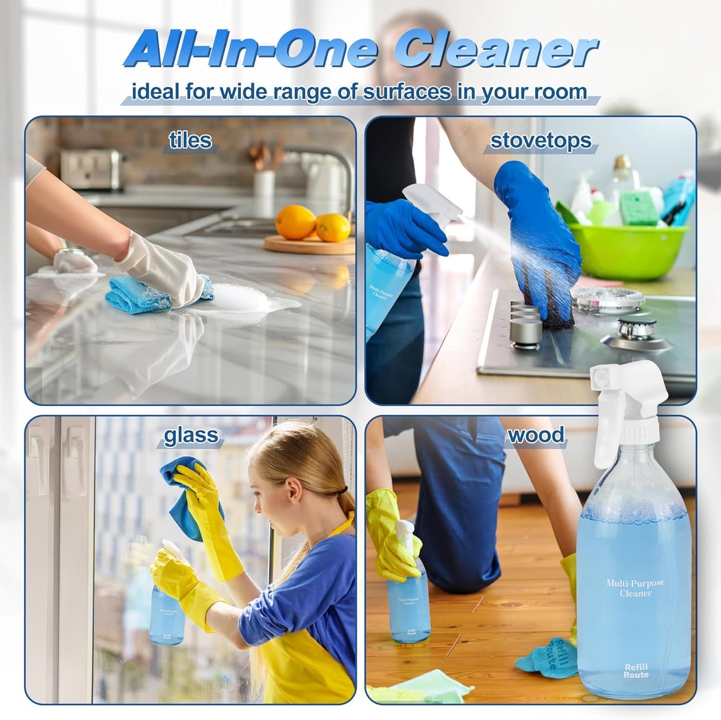 All Purpose Cleaner Refill β 12 Tablets (12 x 16 Fl oz) Multipurpose Cleaners -Can Make 192 Fl oz Bathroom Cleaner Spray Cleaning Tablets Refill - Vegan, No Plastic - Ocean Breeze