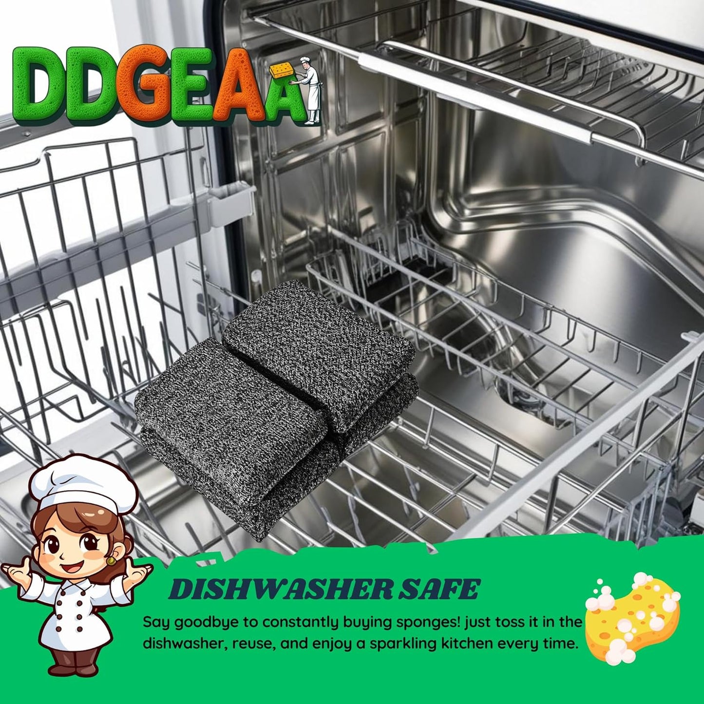 Heavy - Duty Kitchen Sponge - 20 Times More Durable, Scratch Free, Suitable for Non - Stick Cookware - Cut - Resistant, Multi - Purpose Cleaning Supplies for Home (4 Pack, Grey)