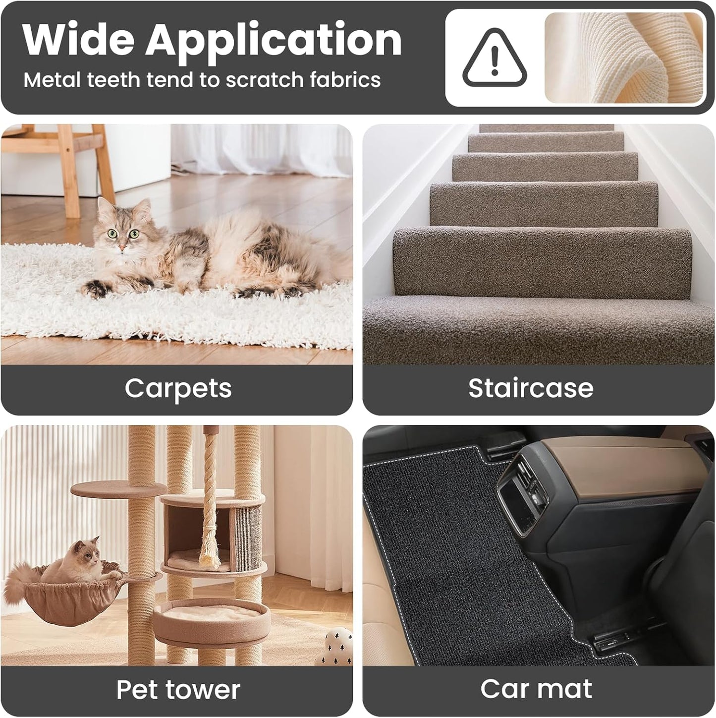 3 in 1 Carpet Rake for Pet Hair Removal, Tool Set of 3, 55” Long Handle Carpet Pet Hair Removal Carpet Scraper Dog Cat Hair Remover for Sofa, Couch, Car, Rug (Black)