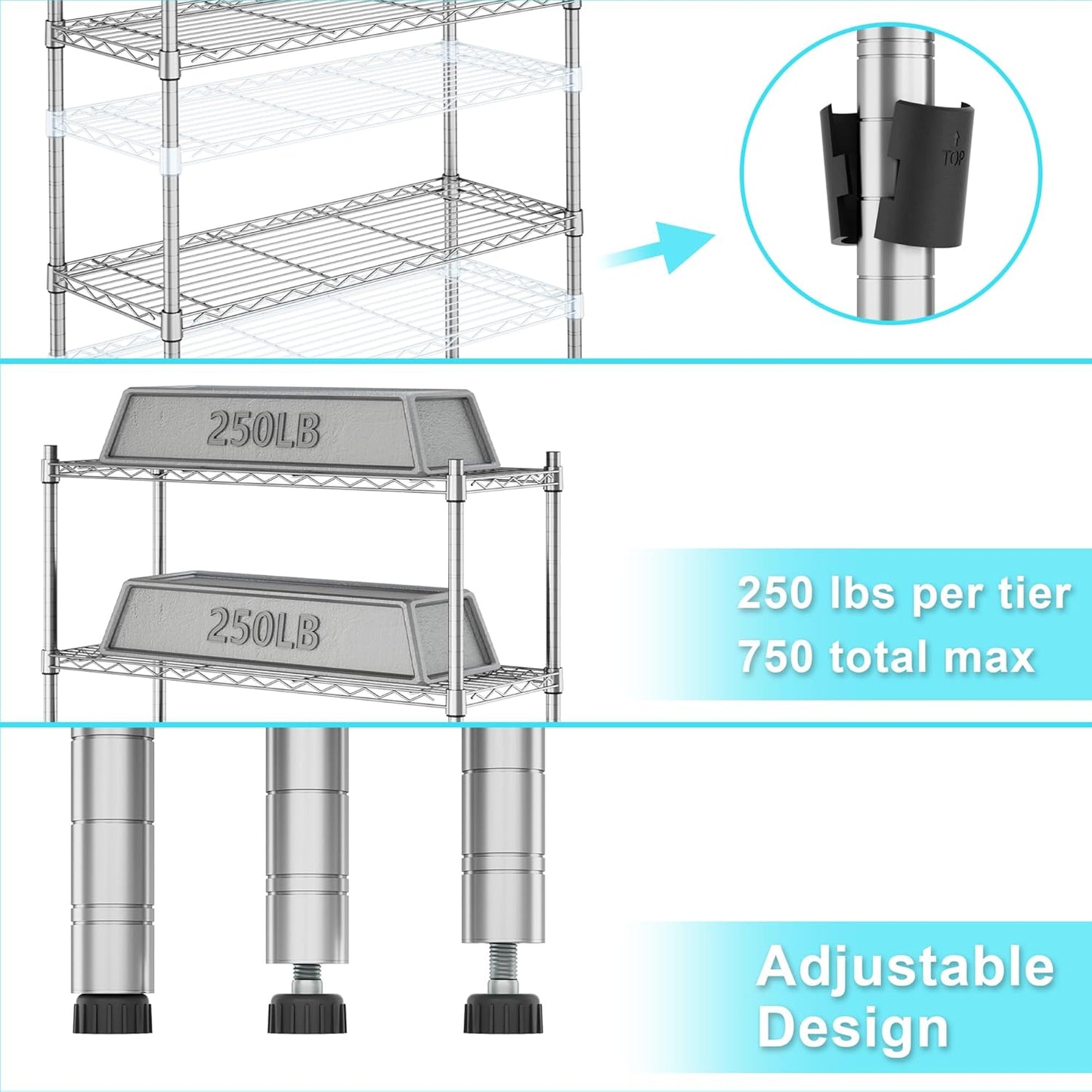 Auslar 3-Shelf Storage Wire Shelves Heavy Duty 3 Tiers Standing Shelving Units Adjustable Metal Organizer Wire Rack, Chrome
