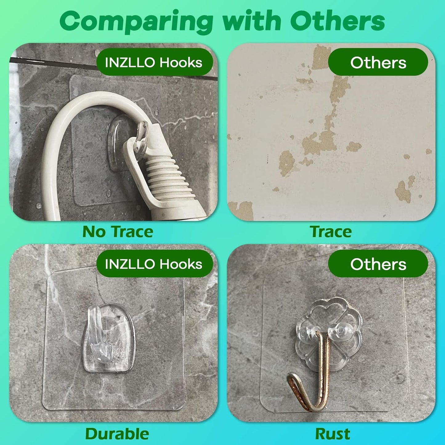 Adhesive Hooks, Heavy Duty Utility Hooks 20 lb(Max) Waterproof and Oilproof Removable, 20 Pack Seamless Hooks Reusable Wall Hook for Kitchen Bathroom Bedroom Office