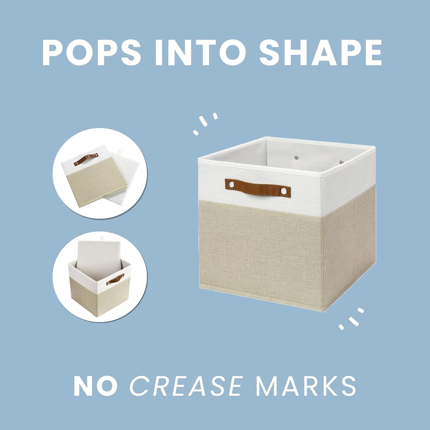 OrganiHaus 11x11 Fabric Cubes Storage Bins Set of 4, Foldable Collapsible Fabric Storage Bins for Organizer, Cubbies Organizer for Kallax, Linen Cube Shelf Baskets, Toy Organizing boxes - Beige/White