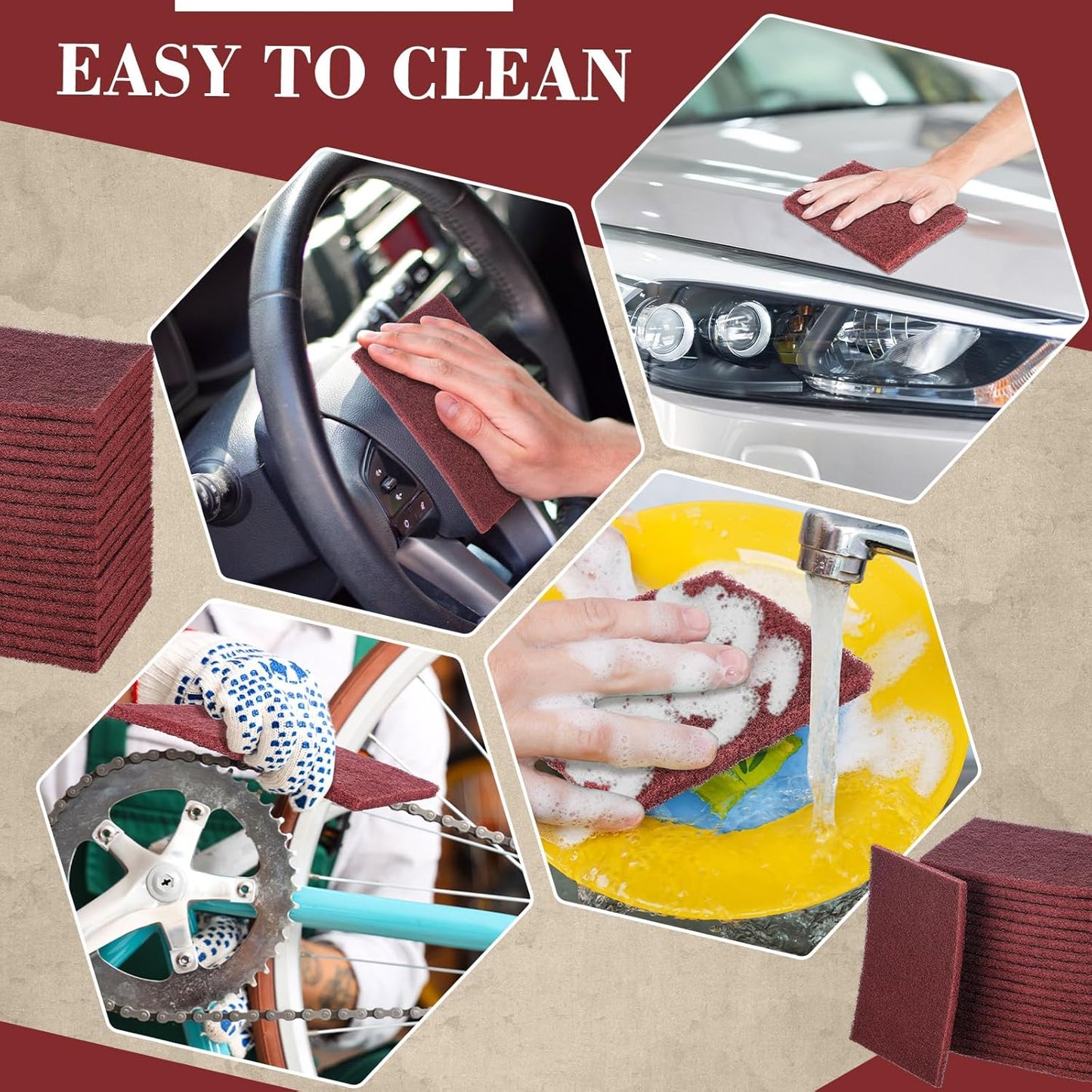 50 Pcs 7447 Fine General Purpose Scuff Pads 6 X 9 Inch Abrasive Hand Sanding Non-Woven Aluminum Oxide Abrasive Pads Set for Surface Preparation Scuffing Scouring Blending Cleaning(Red)