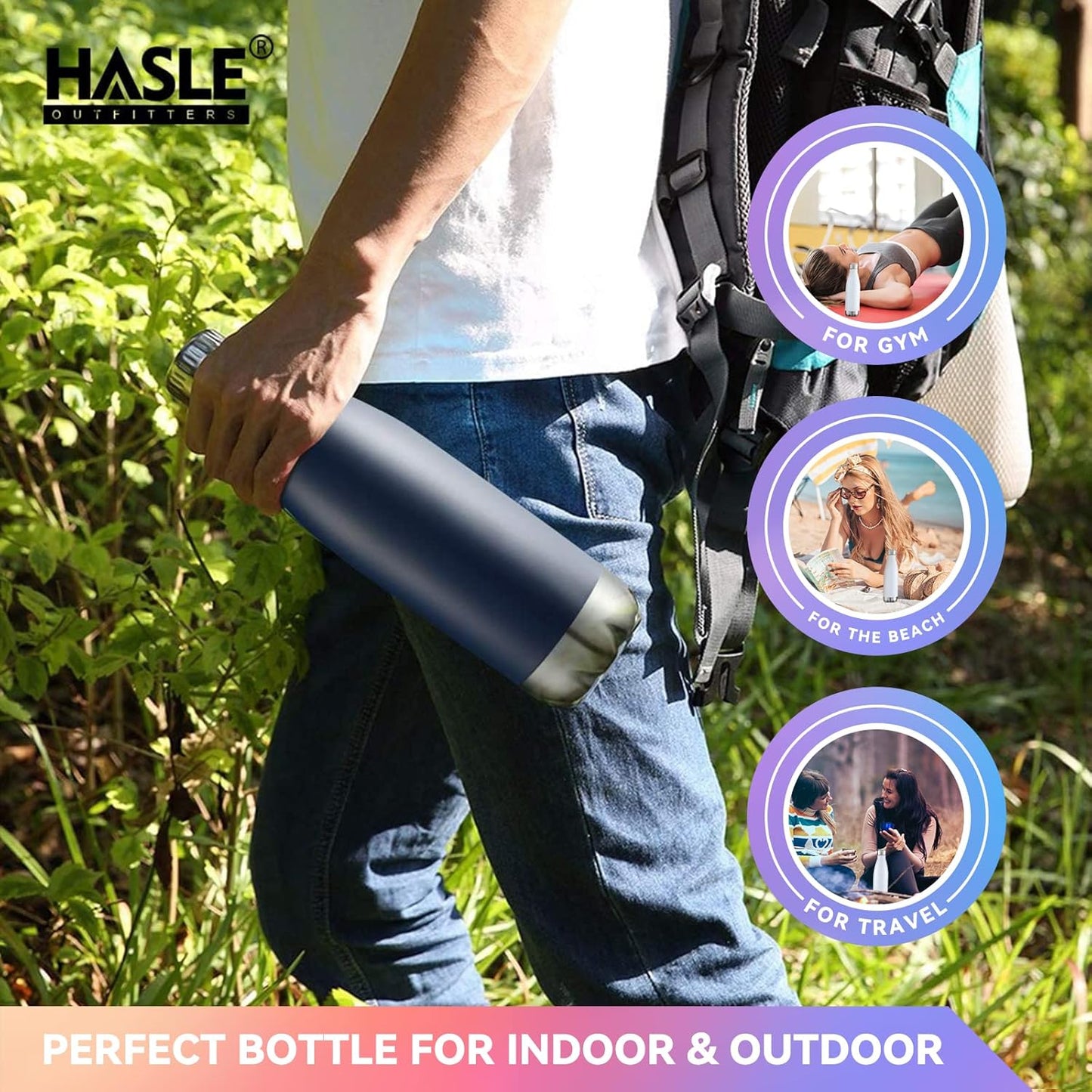 HASLE OUTFITTERS 17oz Stainless Steel Water Bottles, Vacuum Insulated Water Bottles Double Walled Powder Coated Reusable Metal Sports Water Bottles Keep Drinks Hot and Cold, Navy, 1Pack