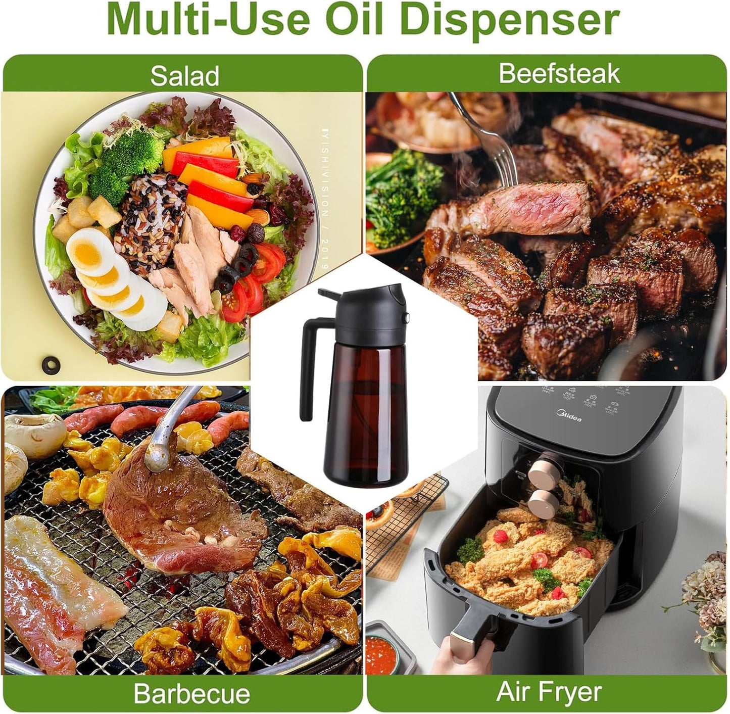 2-in-1 Glass Oil Dispenser & Sprayer - 16oz/470ml Leakproof Olive Oil Sprayer Bottle for Cooking, Air Fryer, BBQ, Baking, Salad(Light-Blockage Cream 1PC)