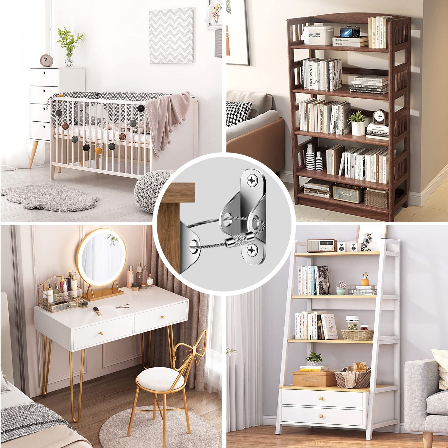 Furniture Anchors (10 Packs) Anti Tip Furniture Anchors for Baby Proofing, Furniture Wall Anchor Earthquake Straps for Furniture Dresser Wall Safety Anchor Furniture Fasteners to Wall, Silver