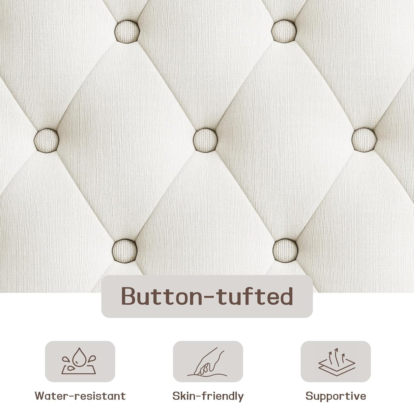 48" Large Ottoman with Storage Coffee Table, Upholstered Tufted Linen Ottoman Bench with Solid Wood Shelf for Living Room, Bedroom, Holds 250lbs (Ivory)