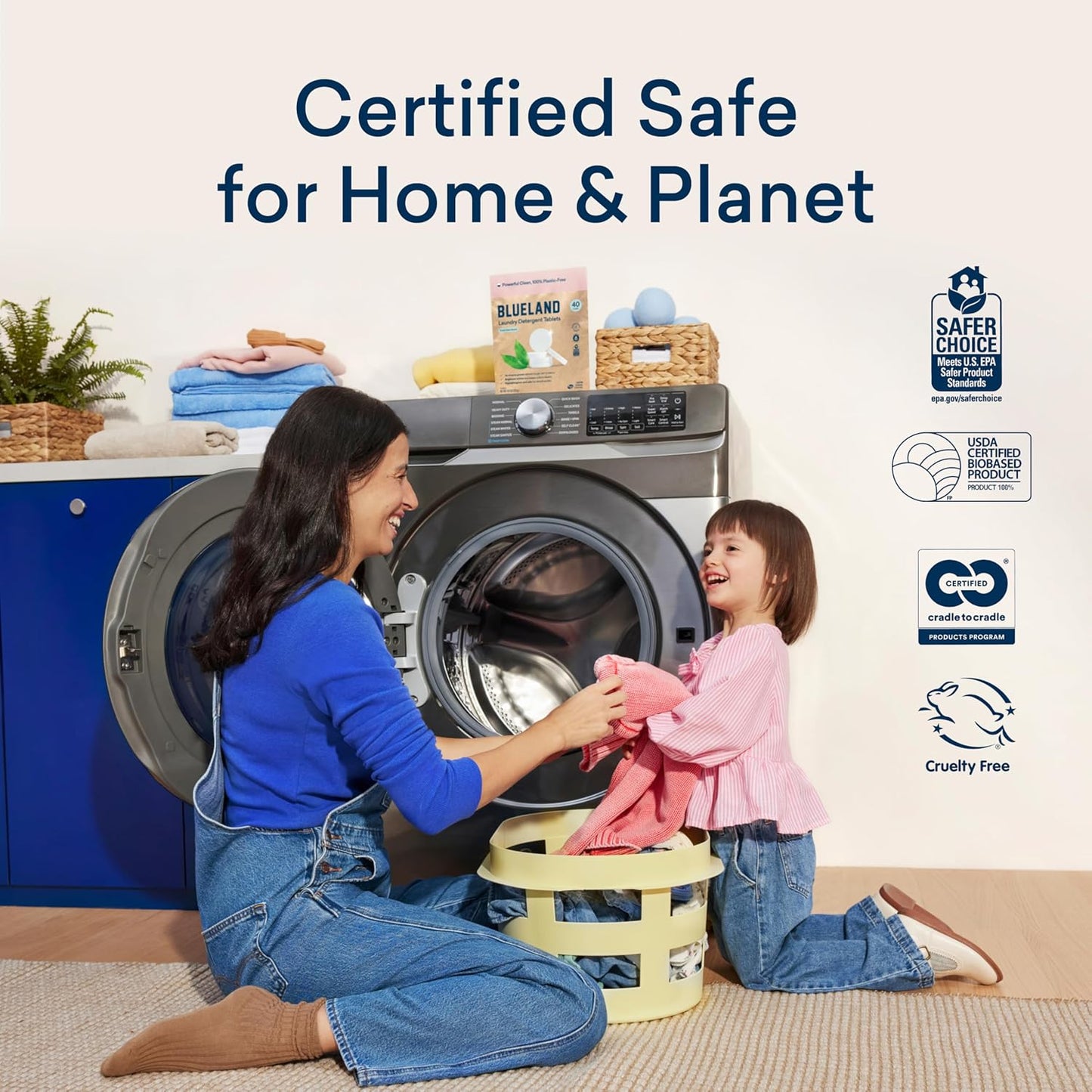 BLUELAND Laundry Detergent Tablets, Starter Set, Spring Bloom Scent, 60 Count with Tin, Plastic-Free Eco-Friendly Pods, Sheets, Liquid Alternative - Natural, Gentle