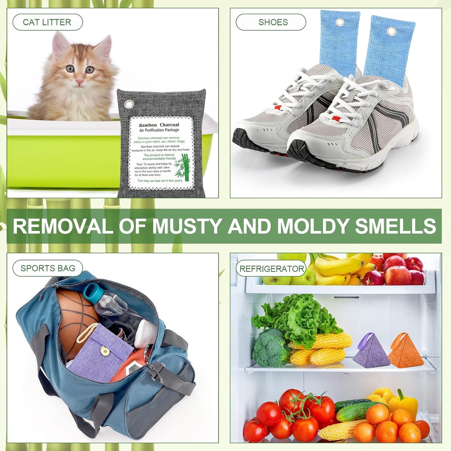 Bamboo Charcoal Bags Odor Absorber 4 Pack×500g Bamboo Charcoal Air Purifying Bags, for Car Air Fresheners, Odor Eliminator for Home,Shoe Deodorizer - Colorful-Activated Charcoal Odor Absorbers