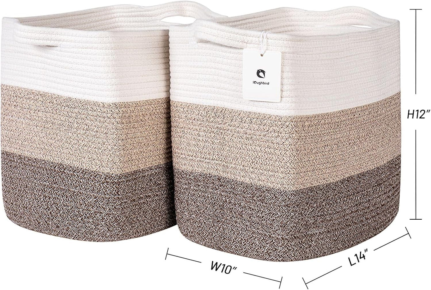 Medium and Large Woven Basket//With Handle, Used for Toys and Fabric Storage Basket used for Storing xl Storage Box, Decorative Storage Box Room 2pack (14L*12H Gradient Brown, 14L*10W*12H)