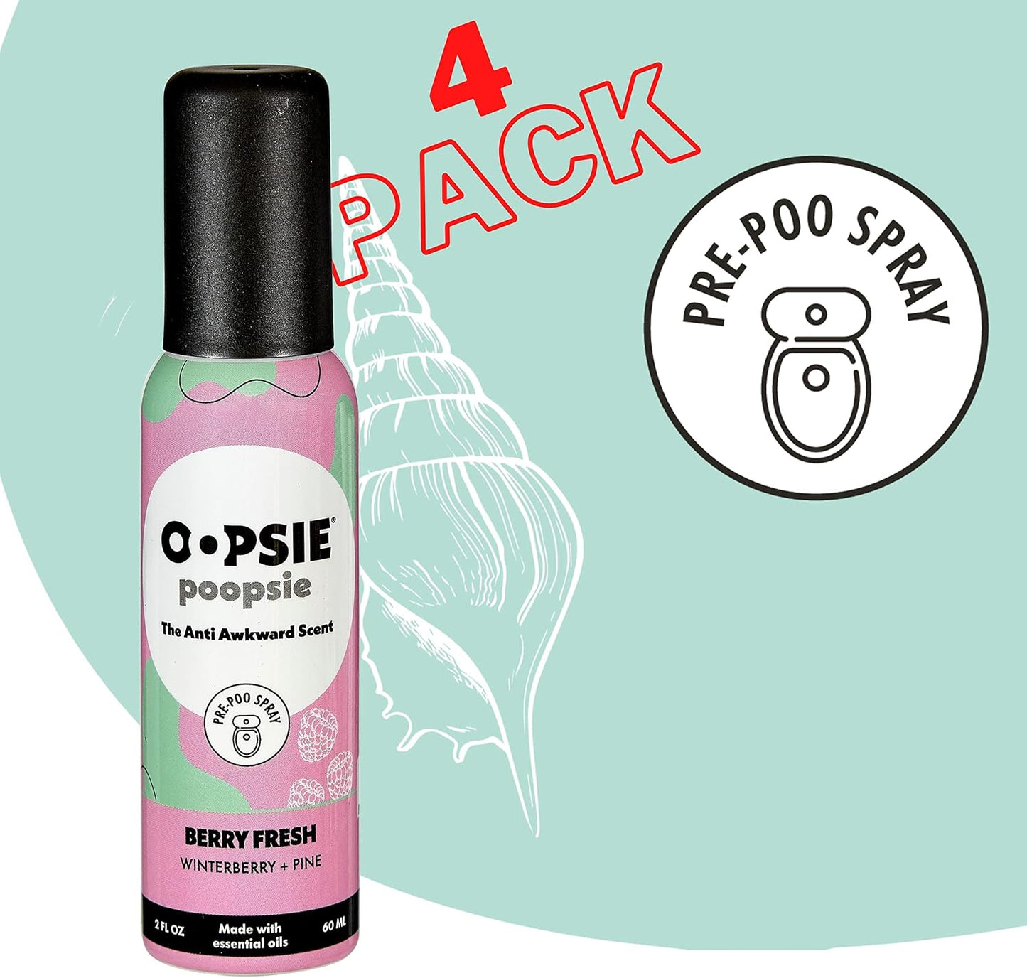 OOPSIE POOPSIE - Berry Fresh Before & After You Go Toilet Spray 2oz - Portable Odor Eliminator - 4 Pack