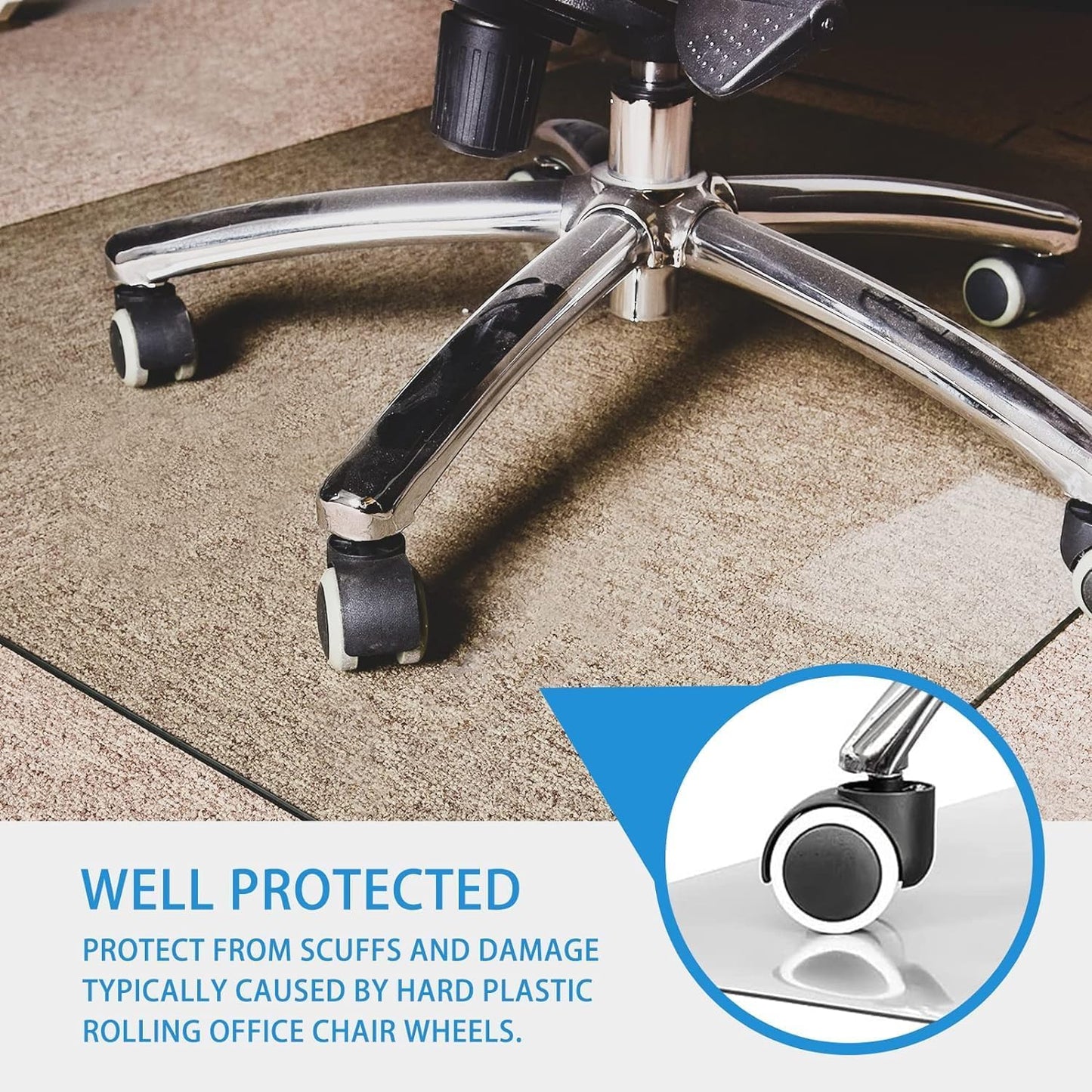 GLSLAND 46" x 55" Tempered Glass Chair Mat Heavy-Duty Floor Protector for Carpet & Hard Floors Scratch-Resistant Clear Office Mat 1/5" Clear