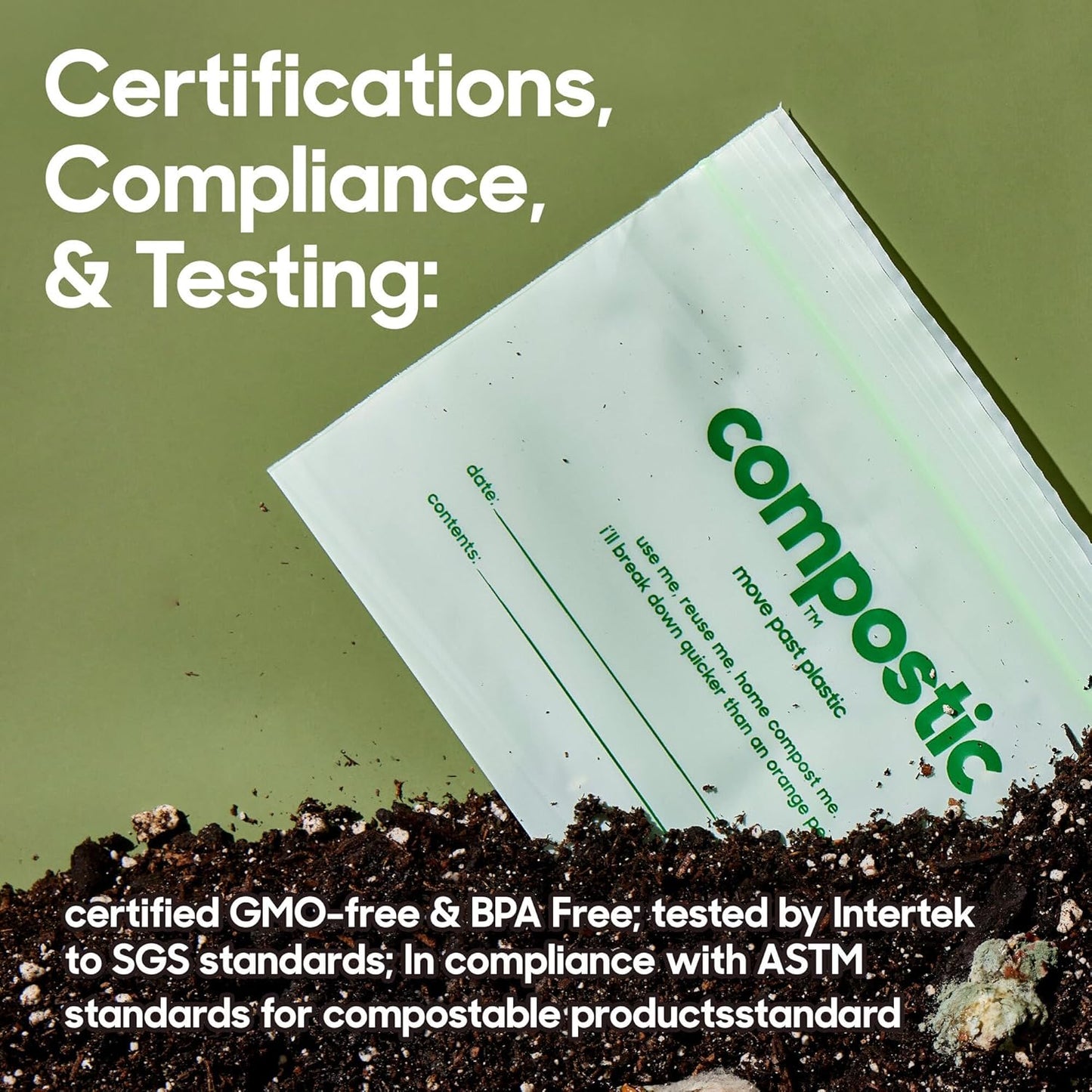 Compostic Home Compostable Resealable Sandwich Bags (7"x7"), Microwave & Freezer Safe, Organic Food Storage Container, 100 Count (Pack of 2)