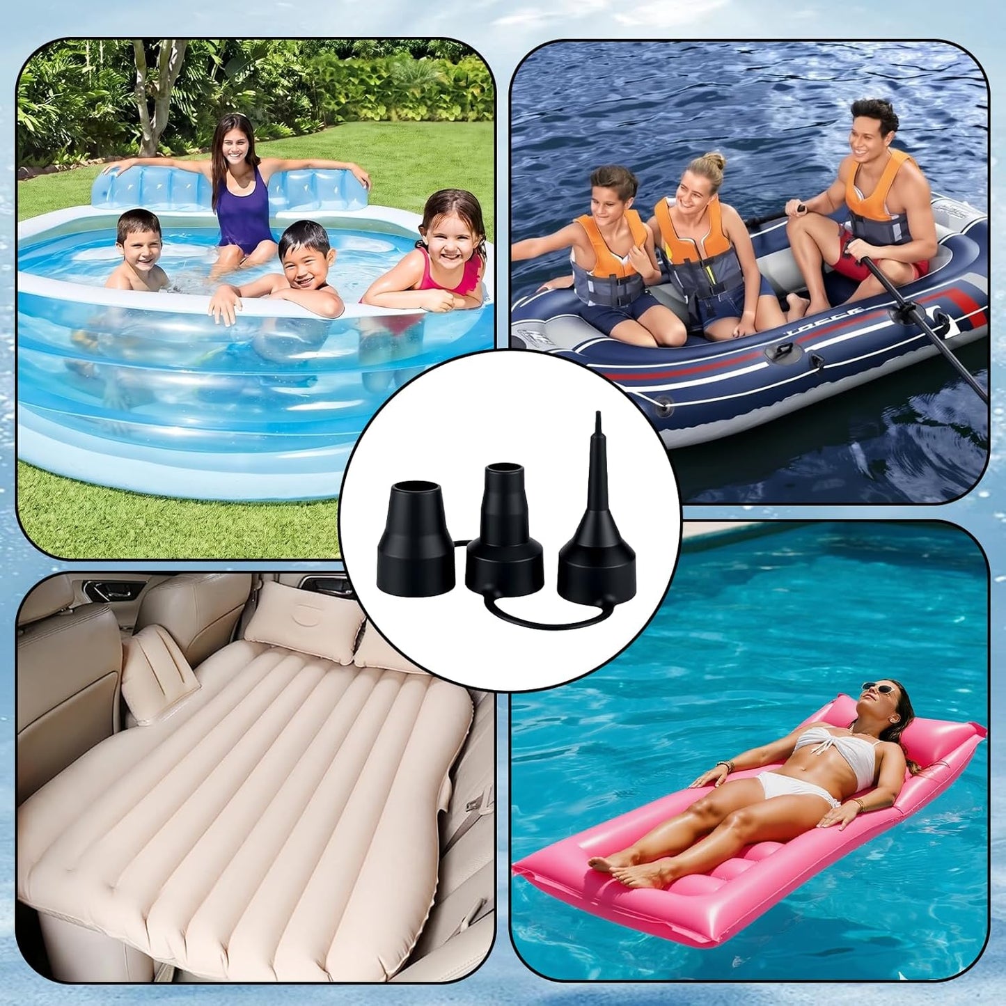 3 Size Air Pump Nozzle Replacement Set - 2 Sets Universal Plastic Inflatable Nozzles, Black Inflatable Pump Nozzles Head, Air Pump Inflator Adaptor Accessory for Inflatable Bed Mattress, Pool Floats