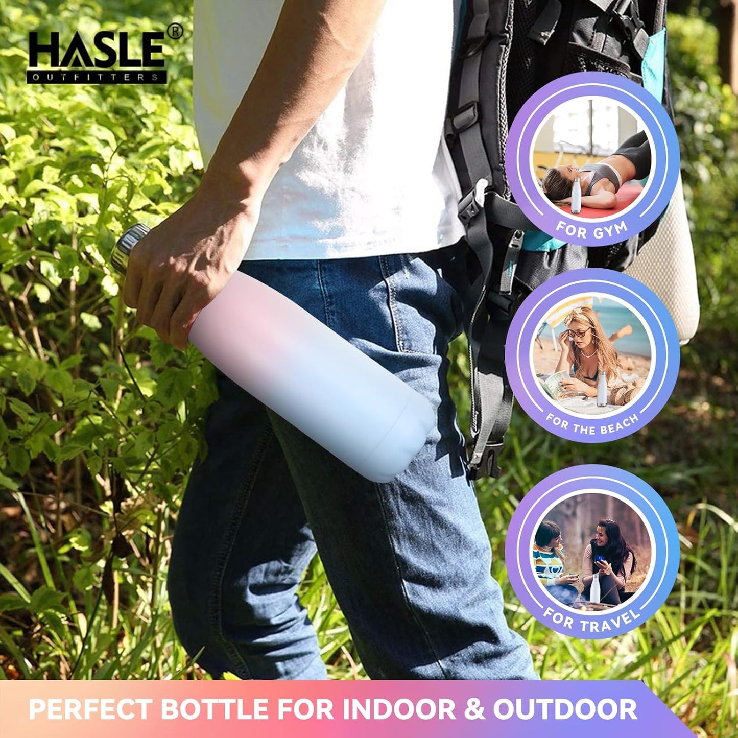 HASLE OUTFITTERS 17oz Stainless Steel Water Bottles Bulk, Vacuum Insulated Water Bottles Double Walled Reusable Metal Sports Water Bottles Keep Drinks Hot and Cold, Pink Blue, 8Packs