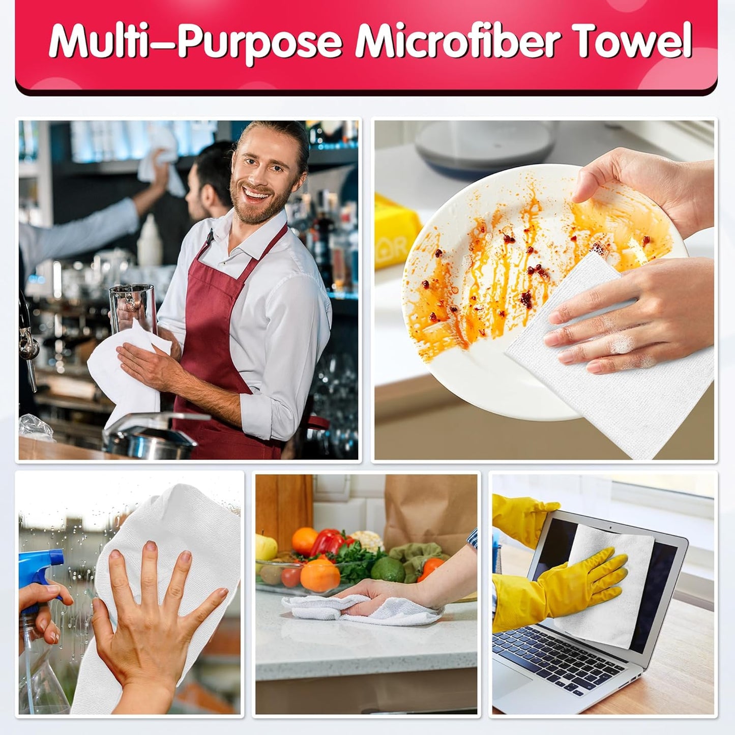 FIXSMITH White Microfiber Cleaning Cloth, Pack of 100, 11.5"X11.5" Cleaning Rags for Housekeeping and Kitchen, Reusable Shop Towels, Microfiber Towels for Cars, Lint Free, Scratch-Free