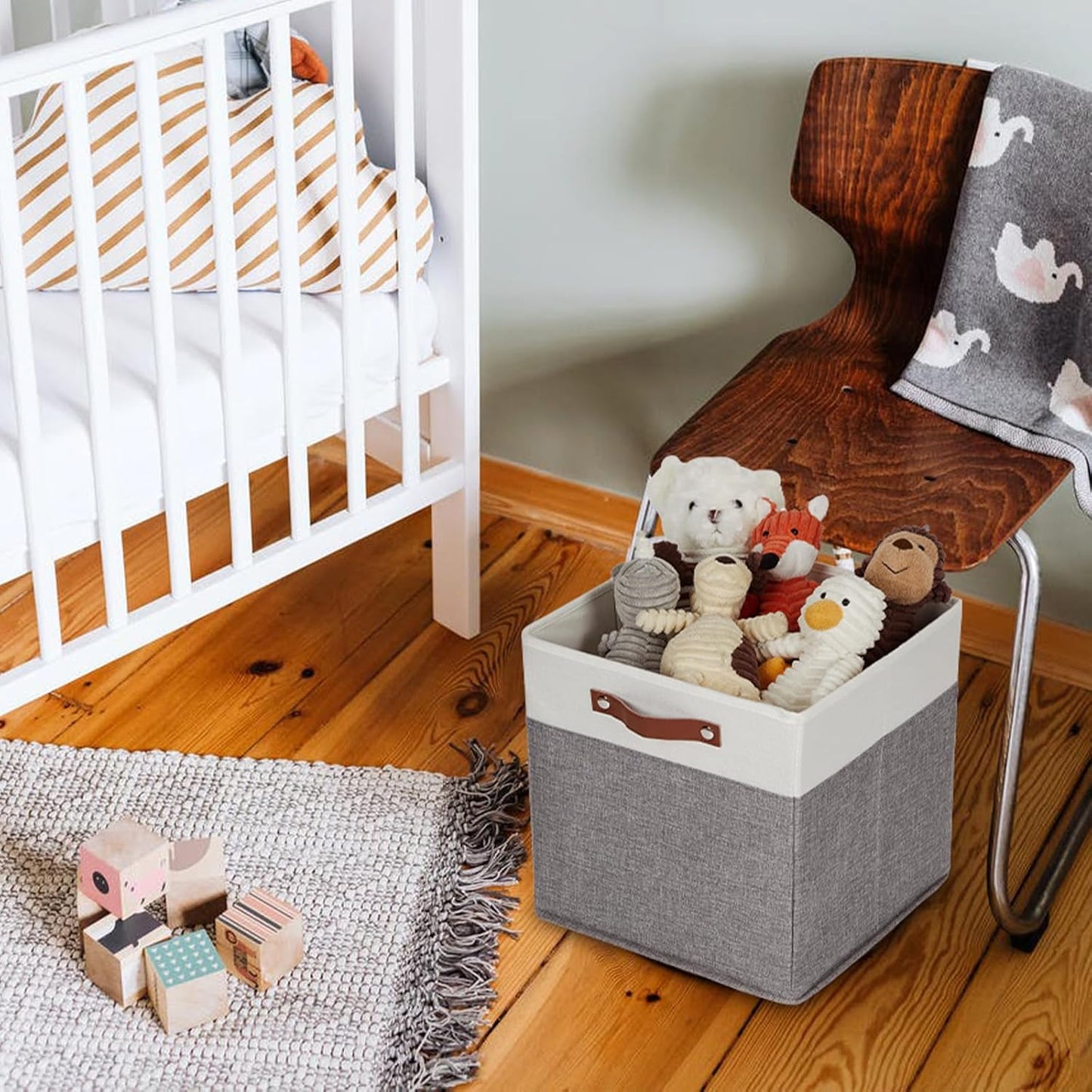 HNZIGE Foldable Storage Bins 13x13 Storage Cubes Set of 4 Fabric Linen Storage Baskets for Shelves Drawer with Handles Organizer for Shelves Toy Nursery Closet Bedroom