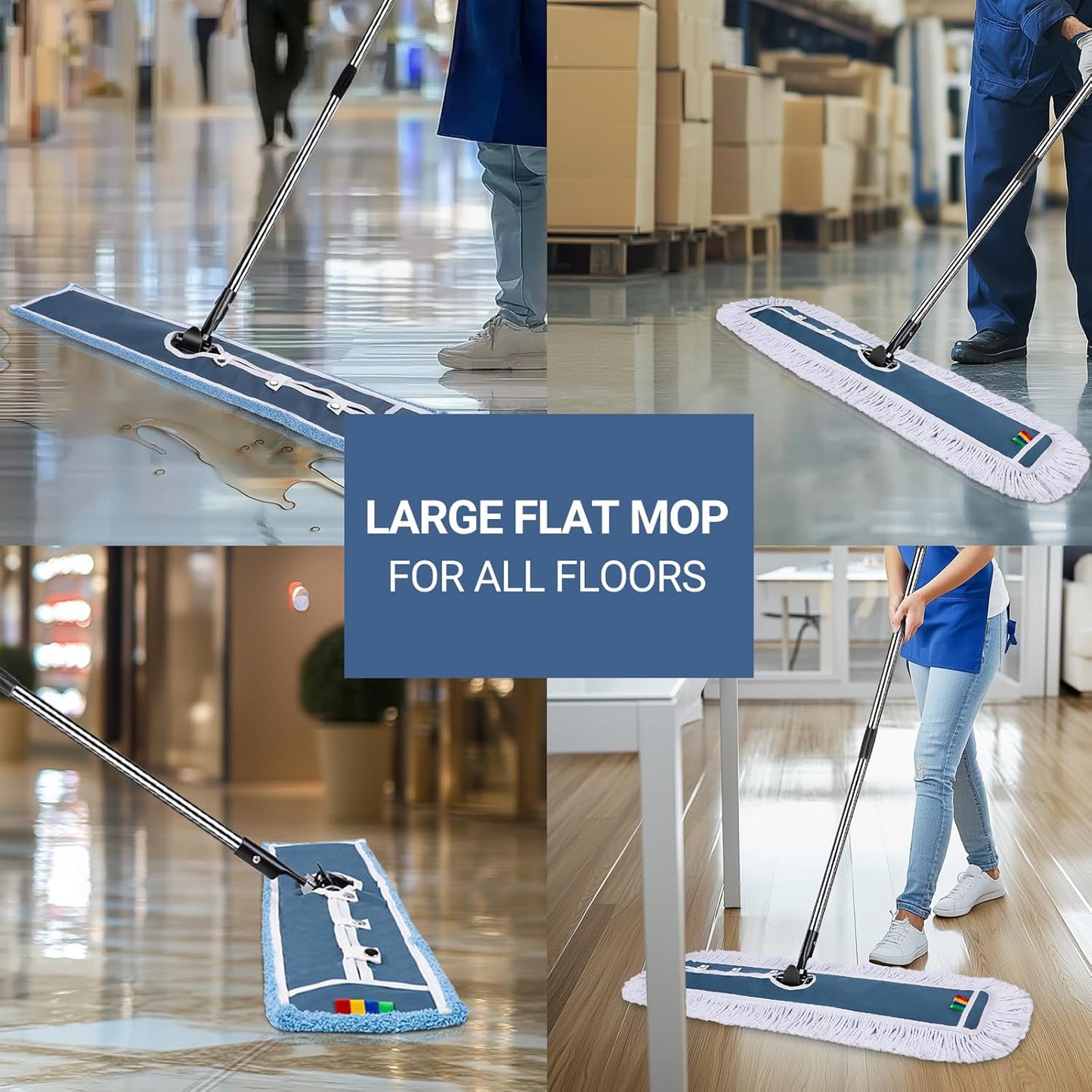 MASTERTOP Industrial Mop, Extra Large Floor Mop with Microfiber & Cotton Pad, Heavy Duty Flat Mops Commercial Dust Mop for Cleaning Office Garage Mall Hotel Home Floors