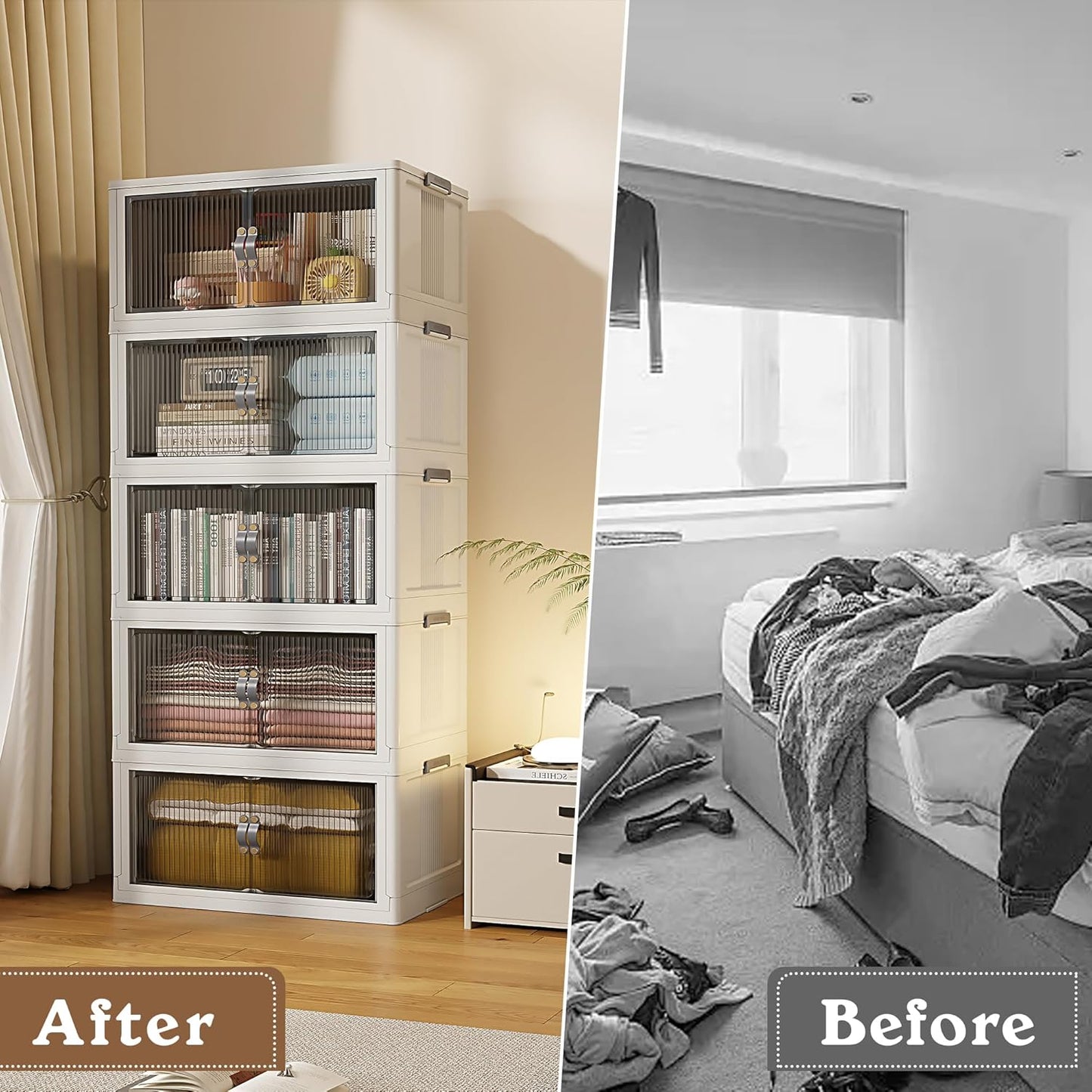 SAILUN 136Gal/543Qt Stackable Storage Bins Folding Collapsible Storage Bins with Lid, Closet Organizers and Storage, Storage Box Grey 26" W x 17" D x 71" H