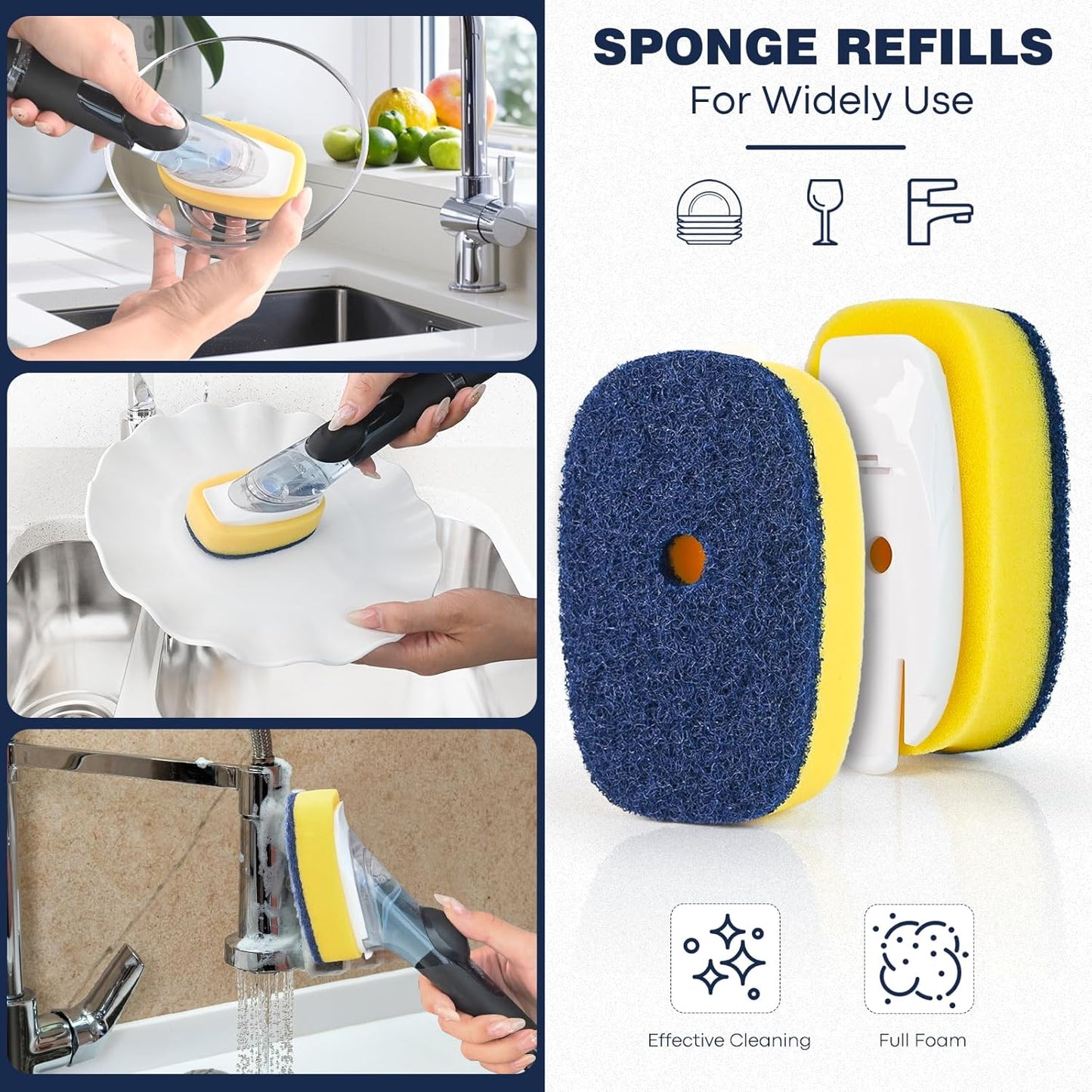 Sponge Brush Refills for OXO Dish Brush, 8 Pack Soap Dispensing Dish Refills, Scrub Replacement Head for Scrubber, Sponge Replacement Head Fits Soap Dispensing Handle