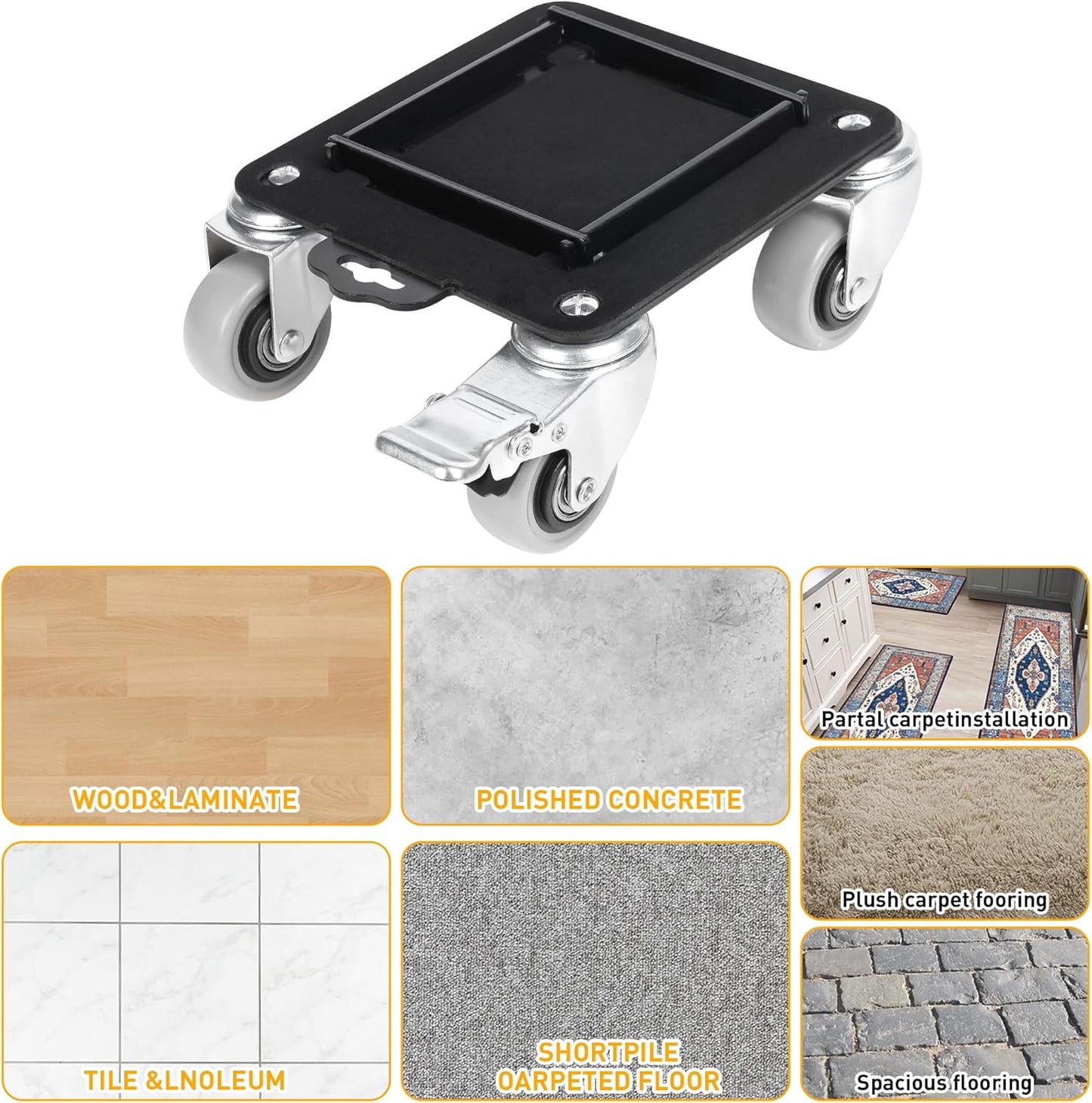 Furniture Movers with 4 Wheels,Heavy Duty Furniture Lift Mover Tool Set with 2000 lbs Load Capacity, Easy Sliders Dolly with Removable Side Guards&Brake, for Moving Appliance,Sofa etc