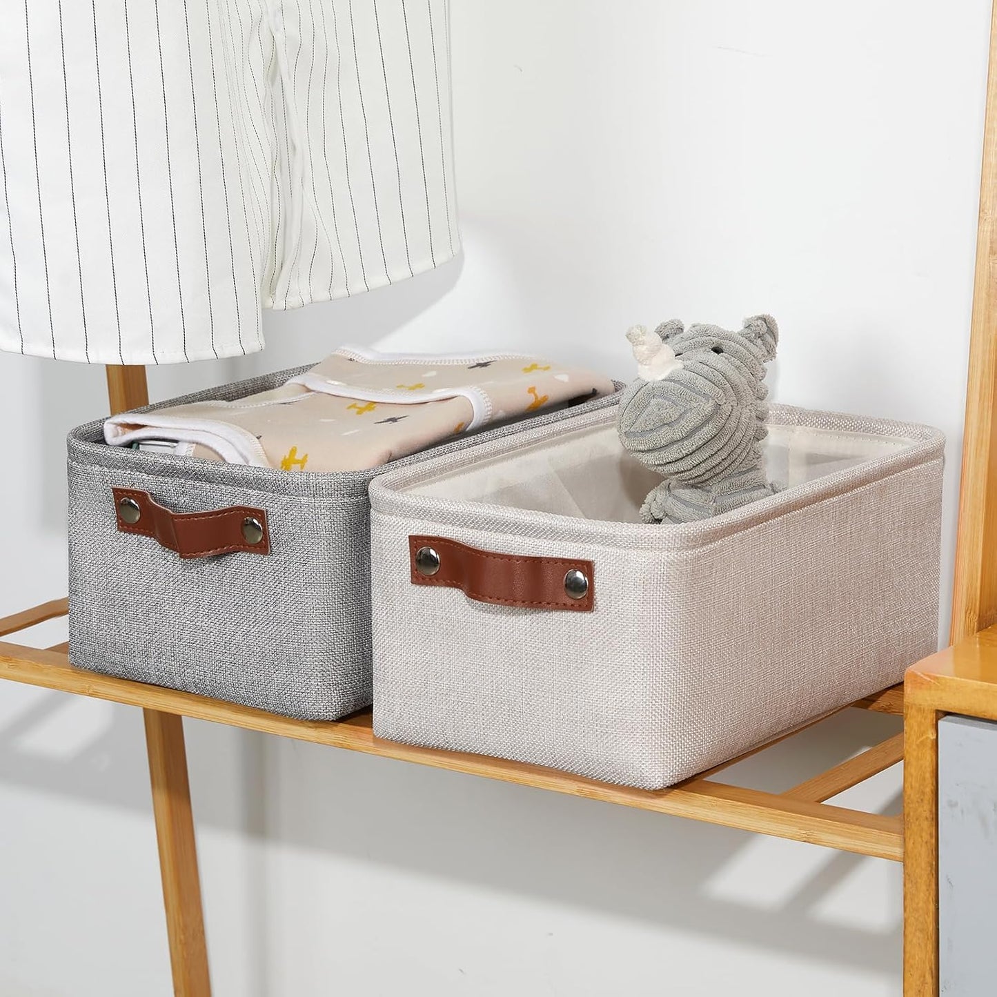 DULLEMELO Small Storage Basket for Shelves, Small Fabric Collapsible Rectangular Storage Bin for Shelves, Closets, Nursery, Home, Office, Empty Gift Basket (Beige)