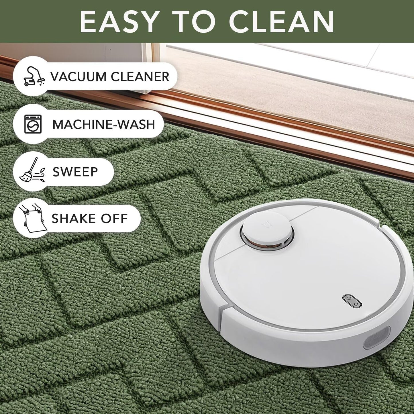 hicorfe Indoor Doormat,Front Back Door Mat Rubber Backing Non Slip Door Mats 20"x48" Absorbent Resist Dirt Entrance Doormat Inside Floor Mats for Entryway Washable Low-Profile(Green)