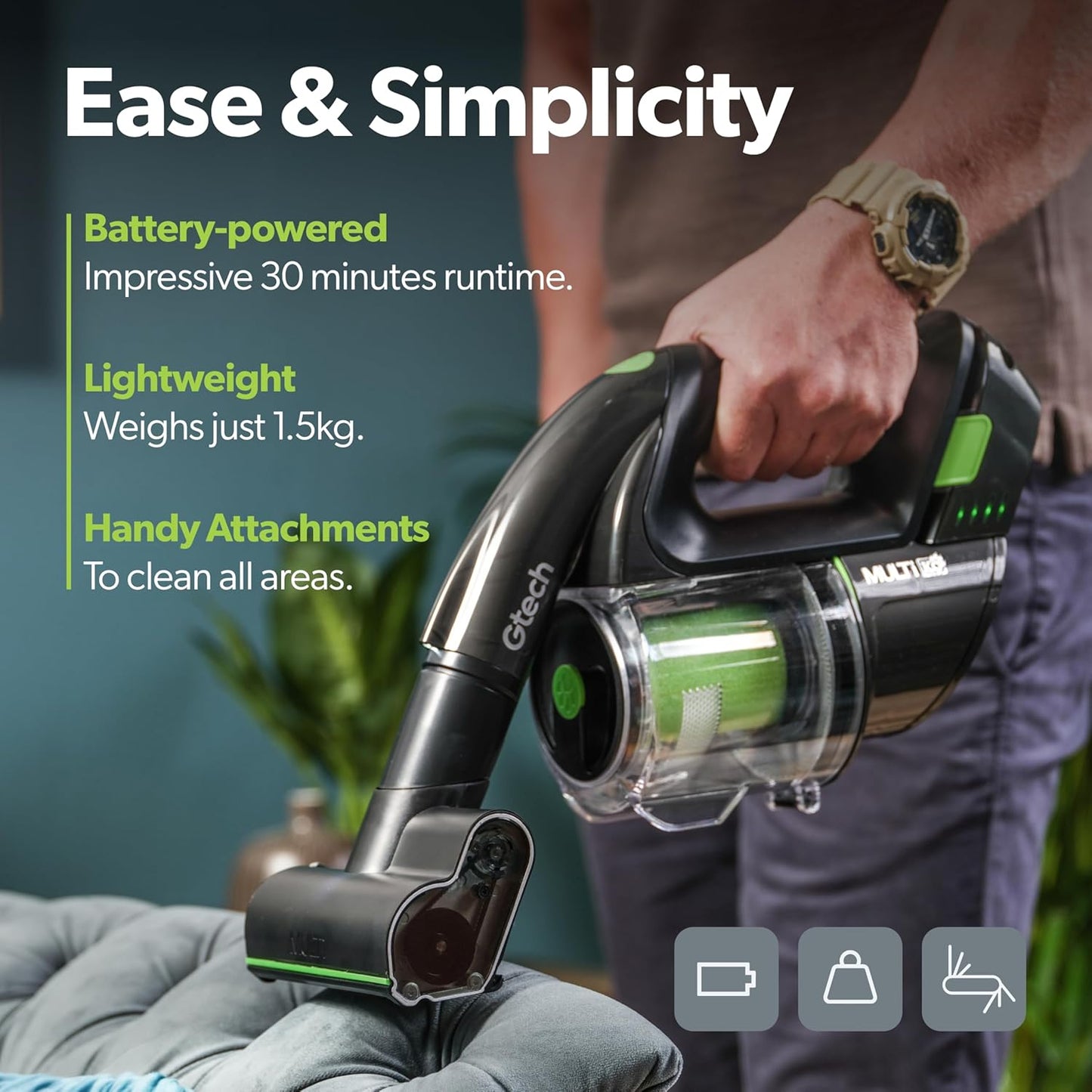 Gtech Multi MK2 K9 Cordless Handheld Vacuum Cleaner - Portable Vacuum Cleaner for Car, Home, and More - Reinforced with Lightweight Aluminum - Rechargeable - Pet Vacuum