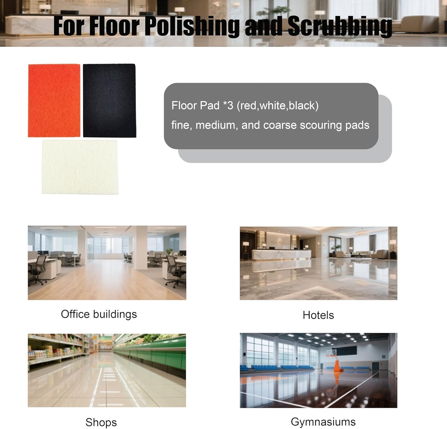 Floor Grinding Scrubber Buffer Polisher Machine Square Chassis Clean Polish Wax Renovate Step Gymnasiums Shops Hotels Office Exhibition Hard Ground 110V Commercial Industrial