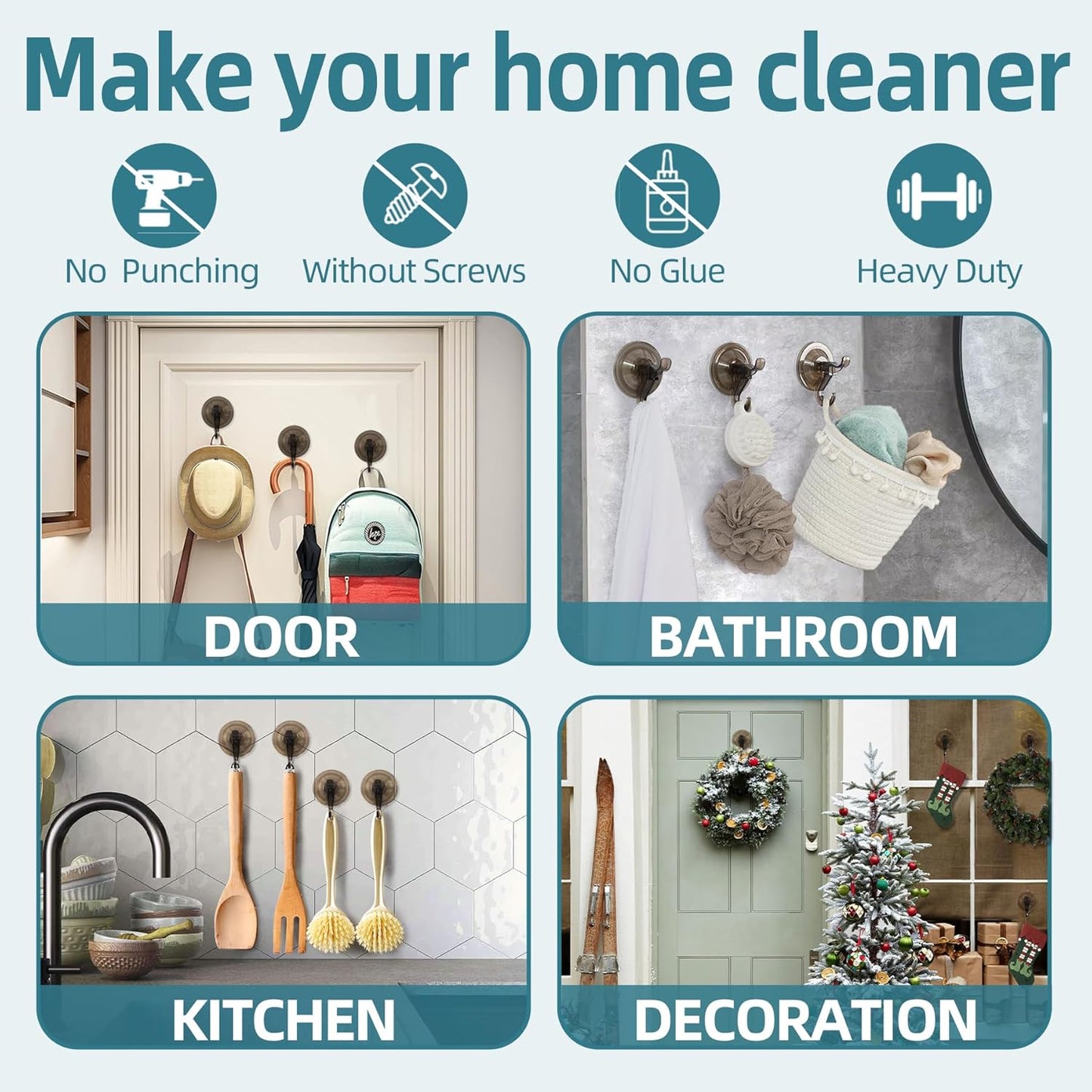 Antimbee 3 Pack Suction Cup Hooks, Clear Suction Hanger, Removable Small Hooks for Shower, Bathroom, Glass, Door, Windows, Kitchen - Up to 11 lbs on Smooth Surface (Transparent Gray)