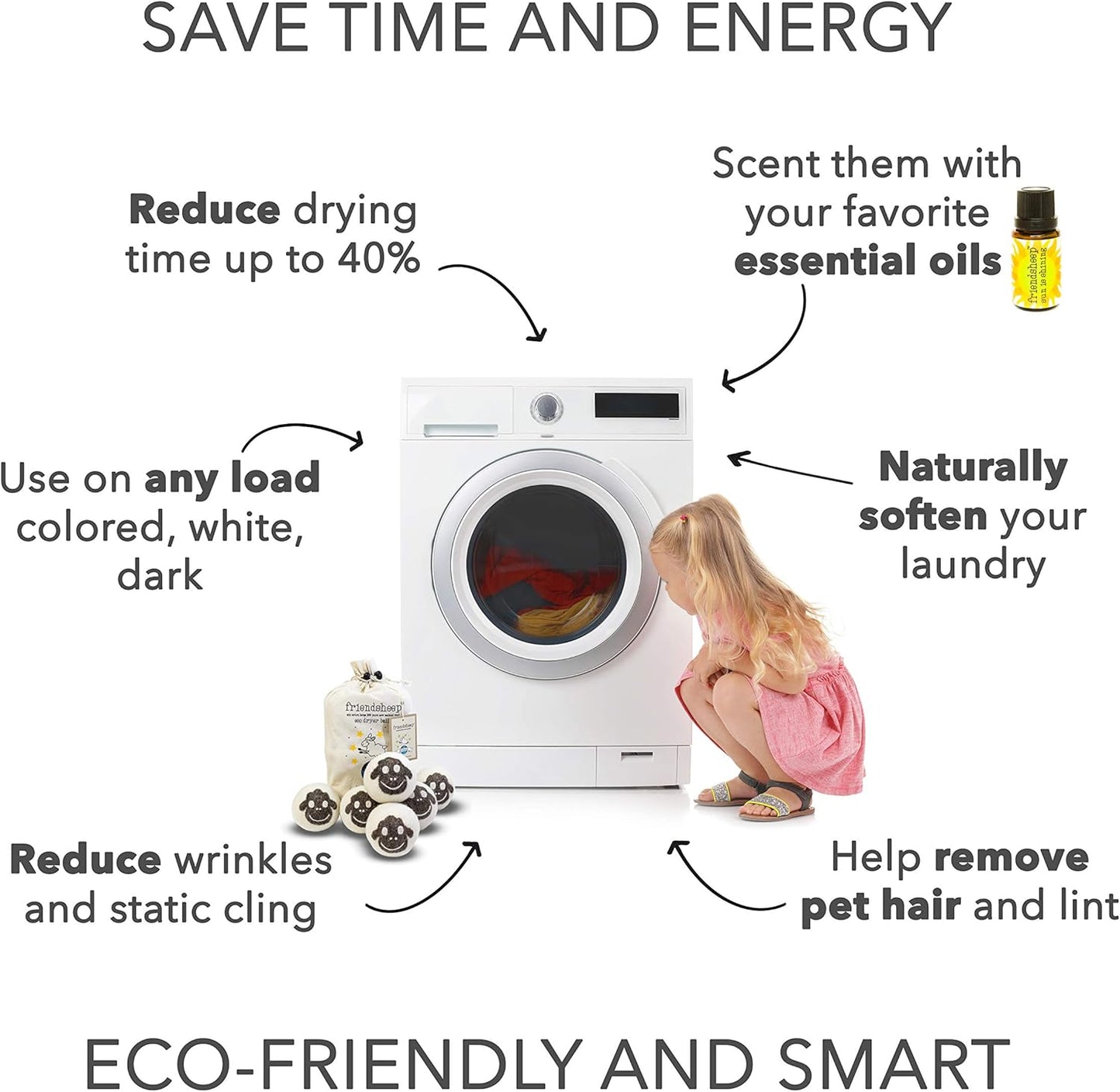 Wool Dryer Balls by Friendsheep 6 Pack XL Organic Premium Reusable Cruelty Free Handmade Fair Trade No Lint Fabric Softener Brown Sheep "Flock of Friends"