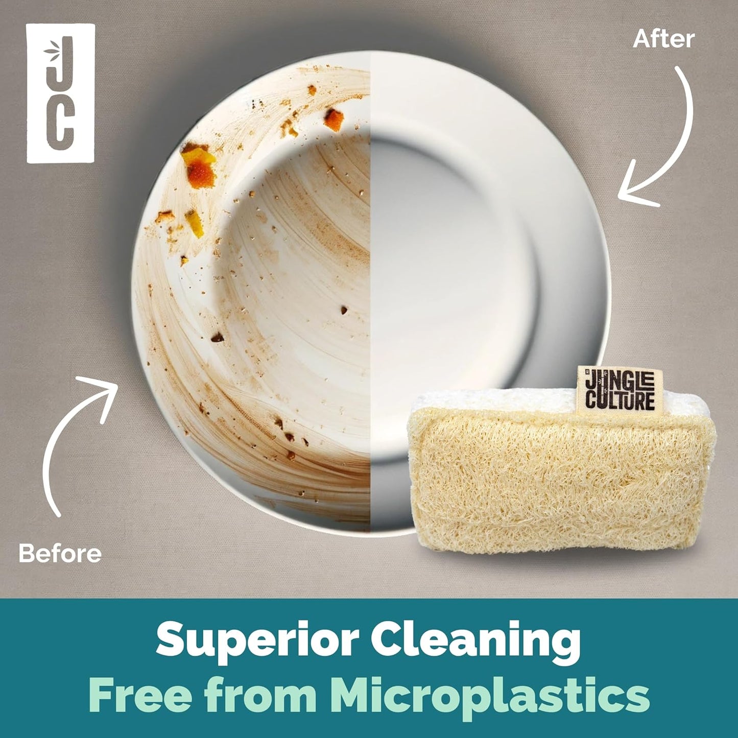 Jungle Culture Eco Sponge Set of 4 • Eco Friendly Natural Dishwashing Sponges • Non-Scratch, Biodegradable & Durable • Double Sided Loofah Kitchen Scourer • Compostable & Reusable Washing Up Sponges