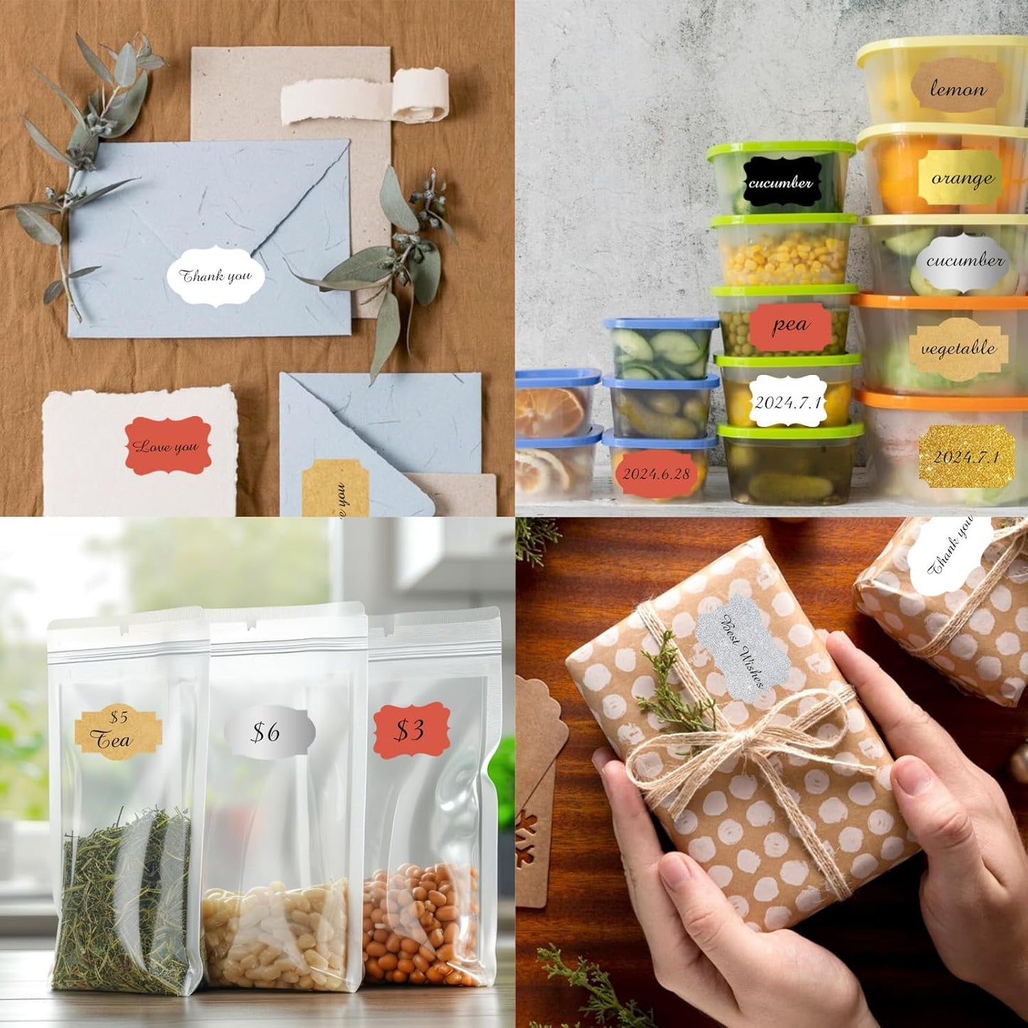 350 PCS Gift Tags Stickers Name Labels Stickers,2" x 1.2" Fancy Shape Stickers Self-Adhesive Handmade Bottle All-Purpose Jar Labels for Presents Cosmetic Decoration Jars Food Craft (Black)