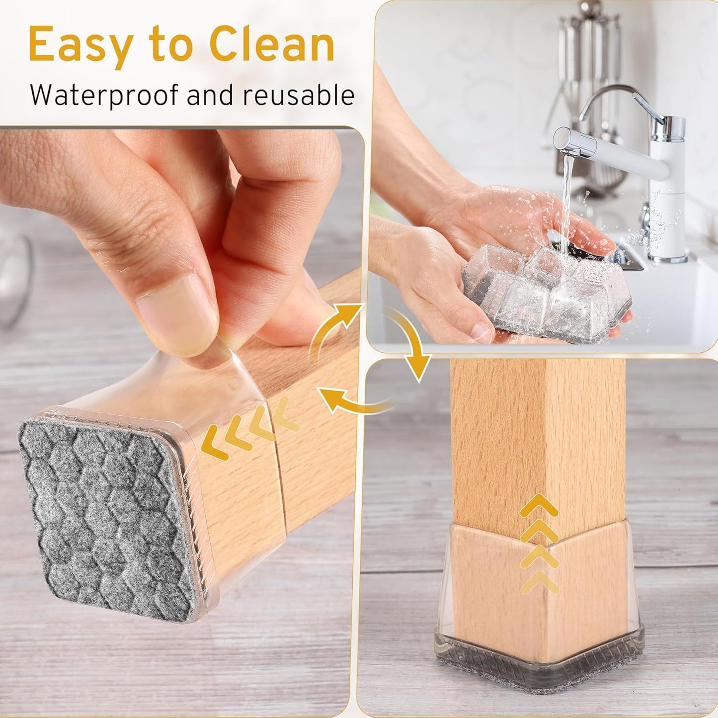 24PCS Extra Small Chair Leg Floor Protectors, Furniture Sliders, Chair Leg Protectors for Hardwood Floors, Non-Slip Felt Furniture Pads, Square Silicone Cap Covers to Protect Floors(Fit 0.5" - 0.75")