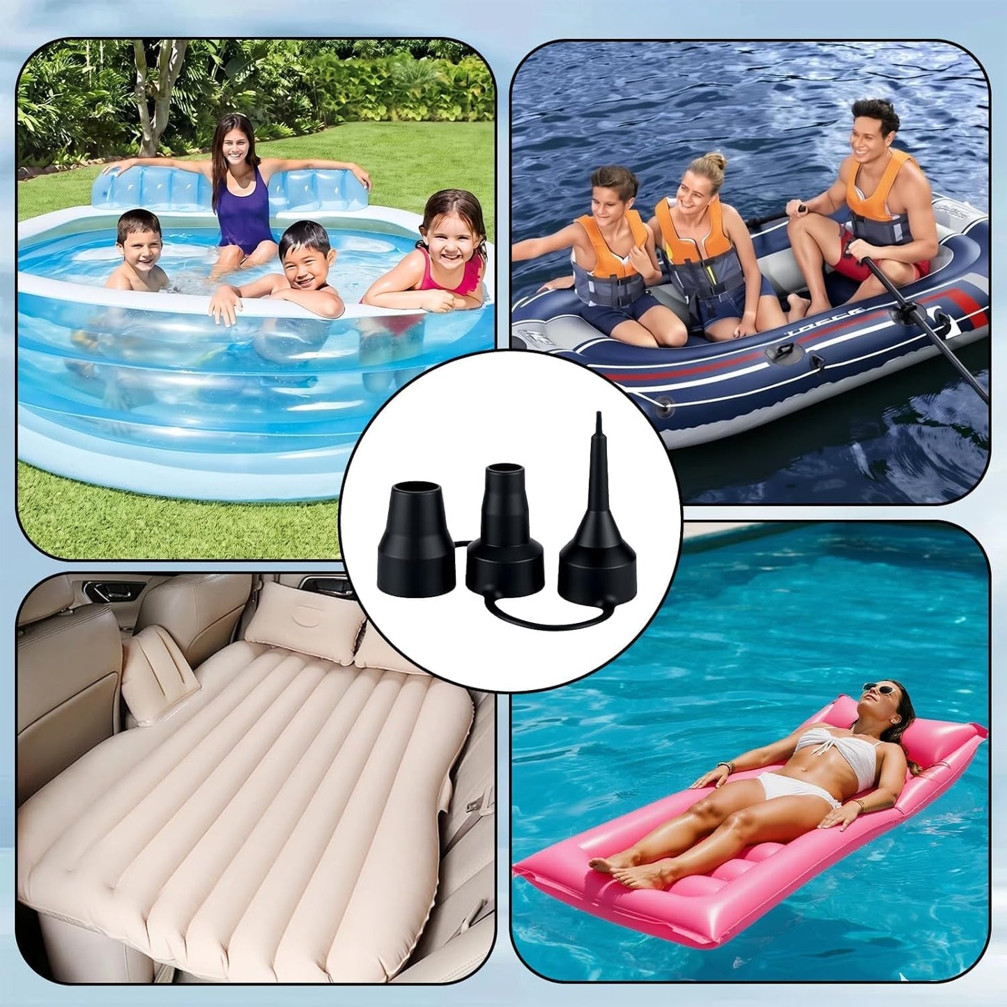 2Set of 3 Sizes Air Pump Replacement Nozzles,Air Pump Nozzles for Inflatables,Plastic Nozzle Head Air Pump Accessory Adapter for Inflatables for Partial Air Bed,Air Mattress