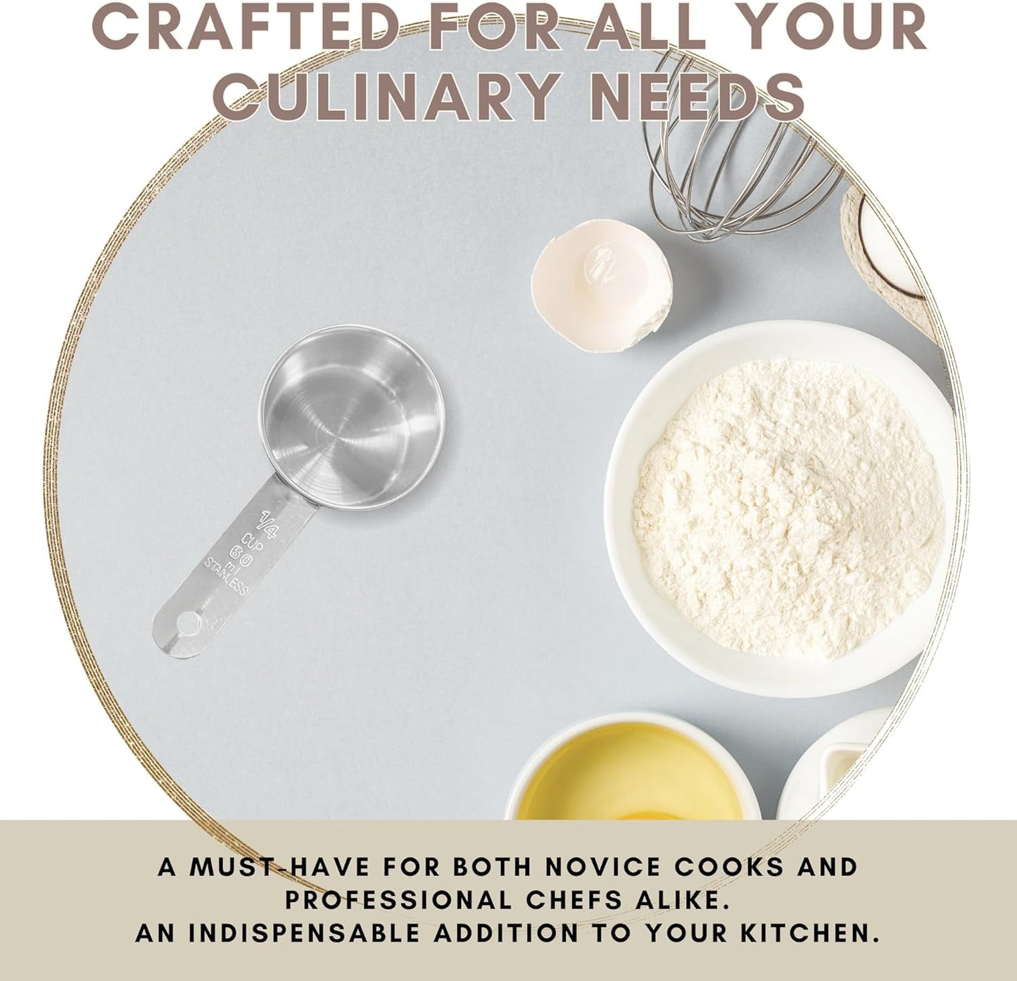 1/4 Cup Stainless Steel Measuring Cup | Sturdy Metal 60 ml | 60 cc | 2 oz | Single Cup for Wet and Dry Ingredients | Great for use as 1/4 Cup Dog Food Scoop - 4 PK