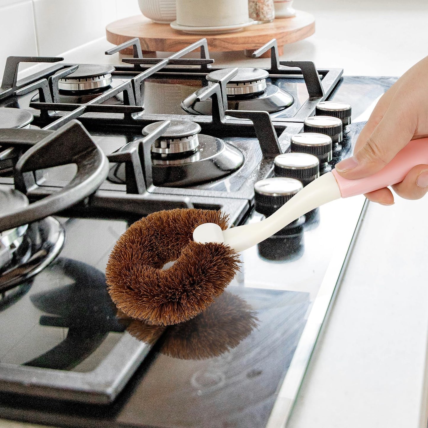 2 Pack Kitchen Scrub Brushes for Cleaning Dish Brush with Handle for Pans, Pots, Kitchen Sink Cleaning Scrub Brushes (Coconut Fiber)