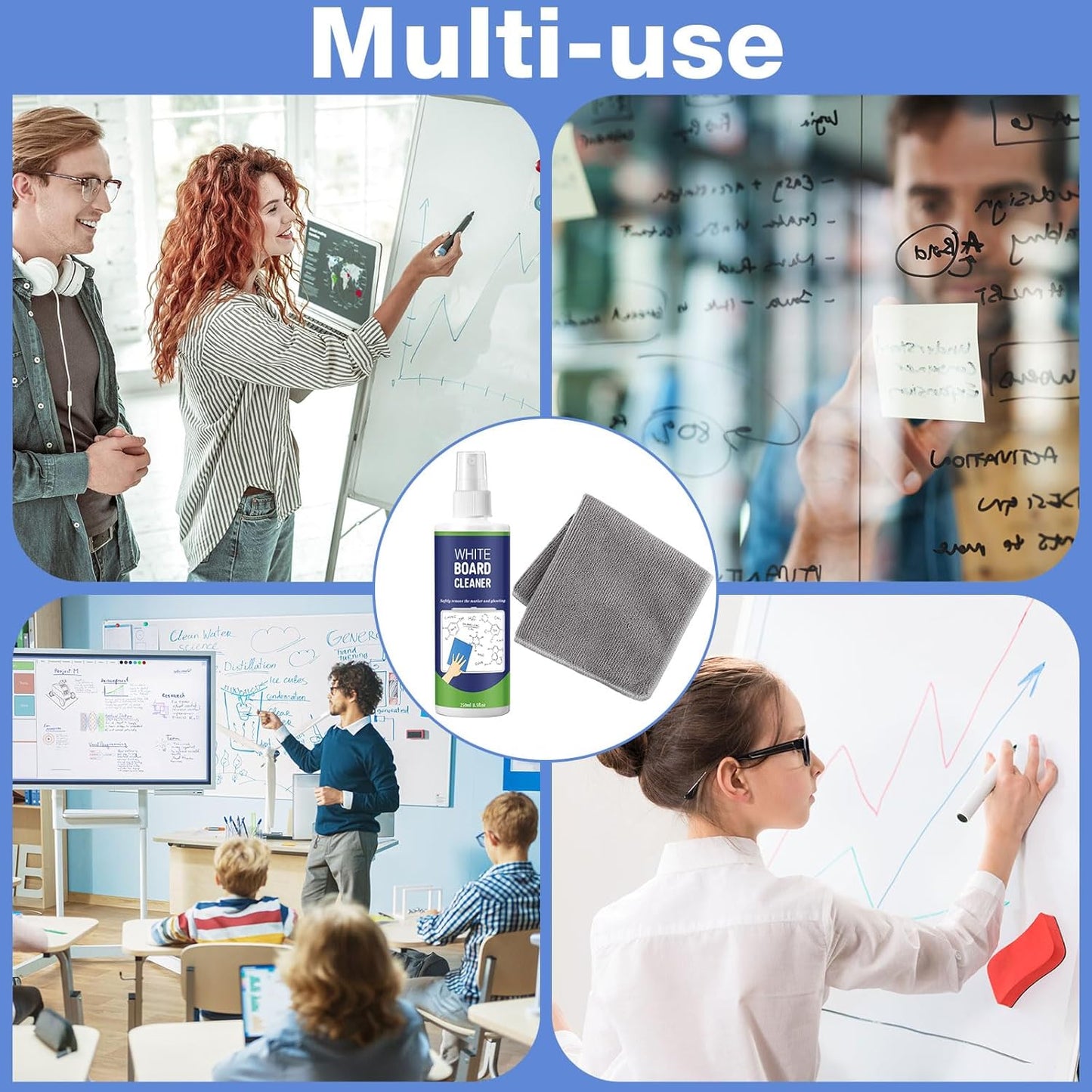 24 Pack Non-toxic Whiteboard Cleaner 8.5fl oz Dry Erase Board Cleaner with 12 Cloths Non-toxic Dry Erase Cleaning Spray Removes Stubborn Marks from Whiteboards