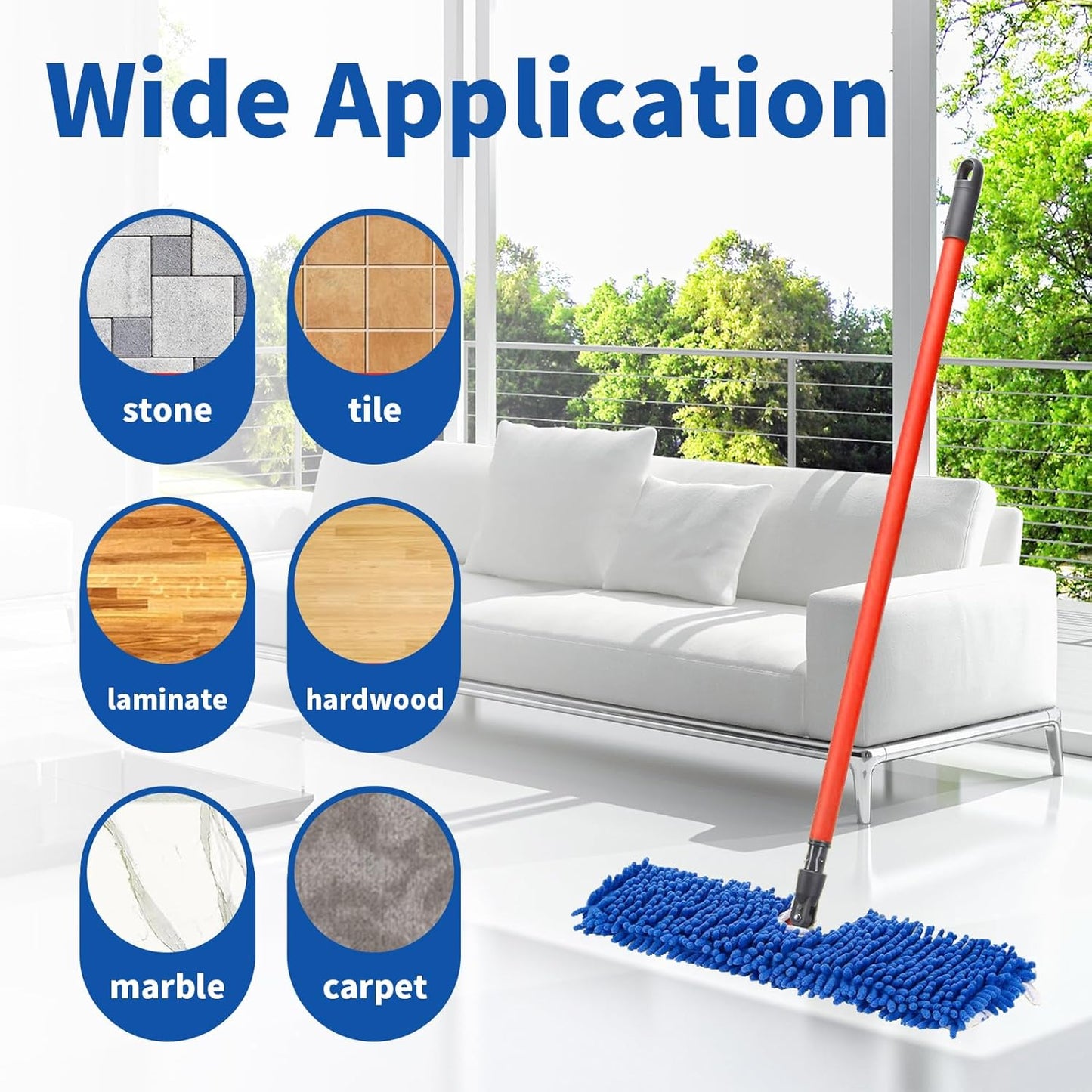 2 Pack Flip Mop Refills Compatible with O Cedar Mop, Flat Dust Mop Head Replacement for Dry & Wet Use, Chenille + Microfiber Mop Cover Pad for Deeper Cleaning, Double Sided Use for Hardwood Floor