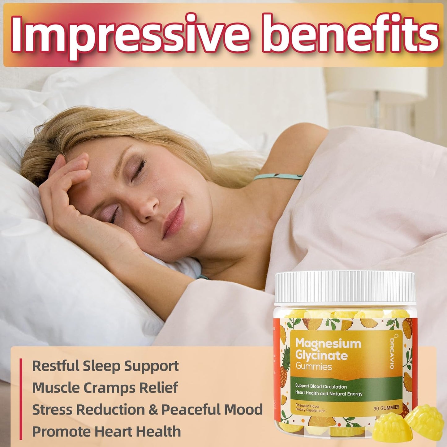 90 Count Magnesium Glycinate Gummies 400mg w/Ashwagandha Supplement - Sugar Free Zinc Magnesium Glycinate Supplement Ashwagandha Gummies for Adults Pineapple Flavor