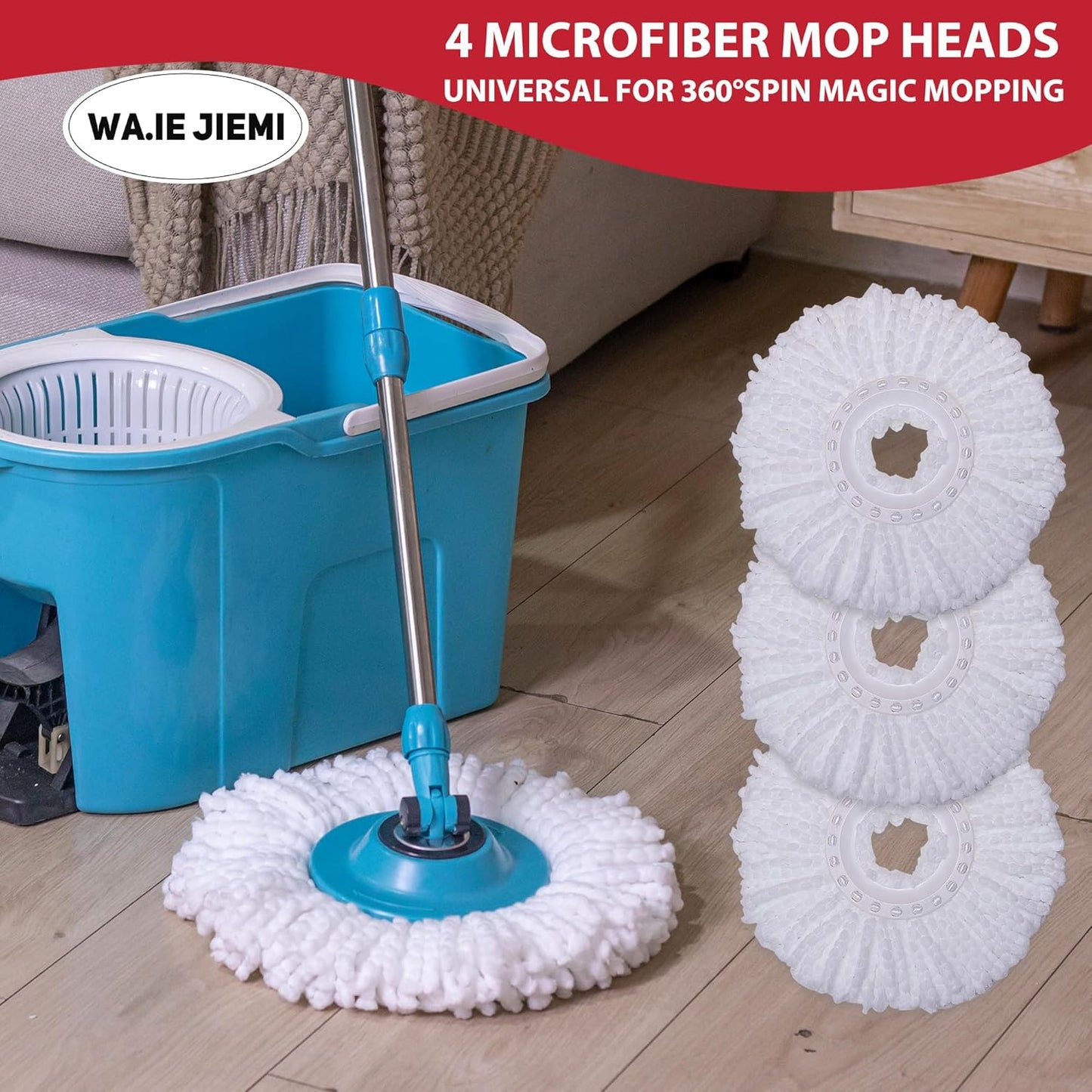 Mop Replacement Heads - 4 Pack Microfiber Refill Heads Universal for 360°Spin Magic Mopping,Hurrica,Mopnad and Cassabel (4pc-White)