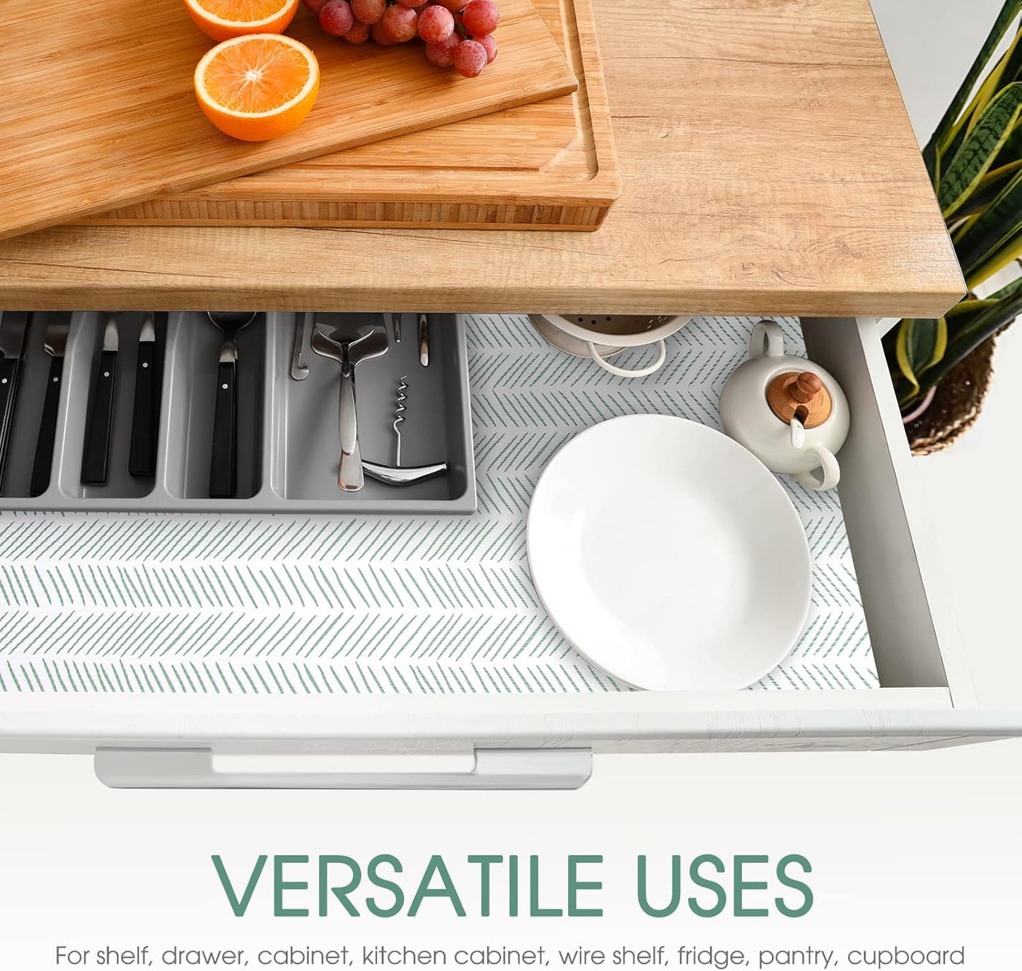 Glotoch Premium Shelf Liners for Kitchen Cabinets,2 Rolls x 12in x 20FT Non-Adhesive Liners for Shelves,Non Slip Waterproof Contact Paper for Drawers Pantry, EVA Cabinet Liner,White Herringbone