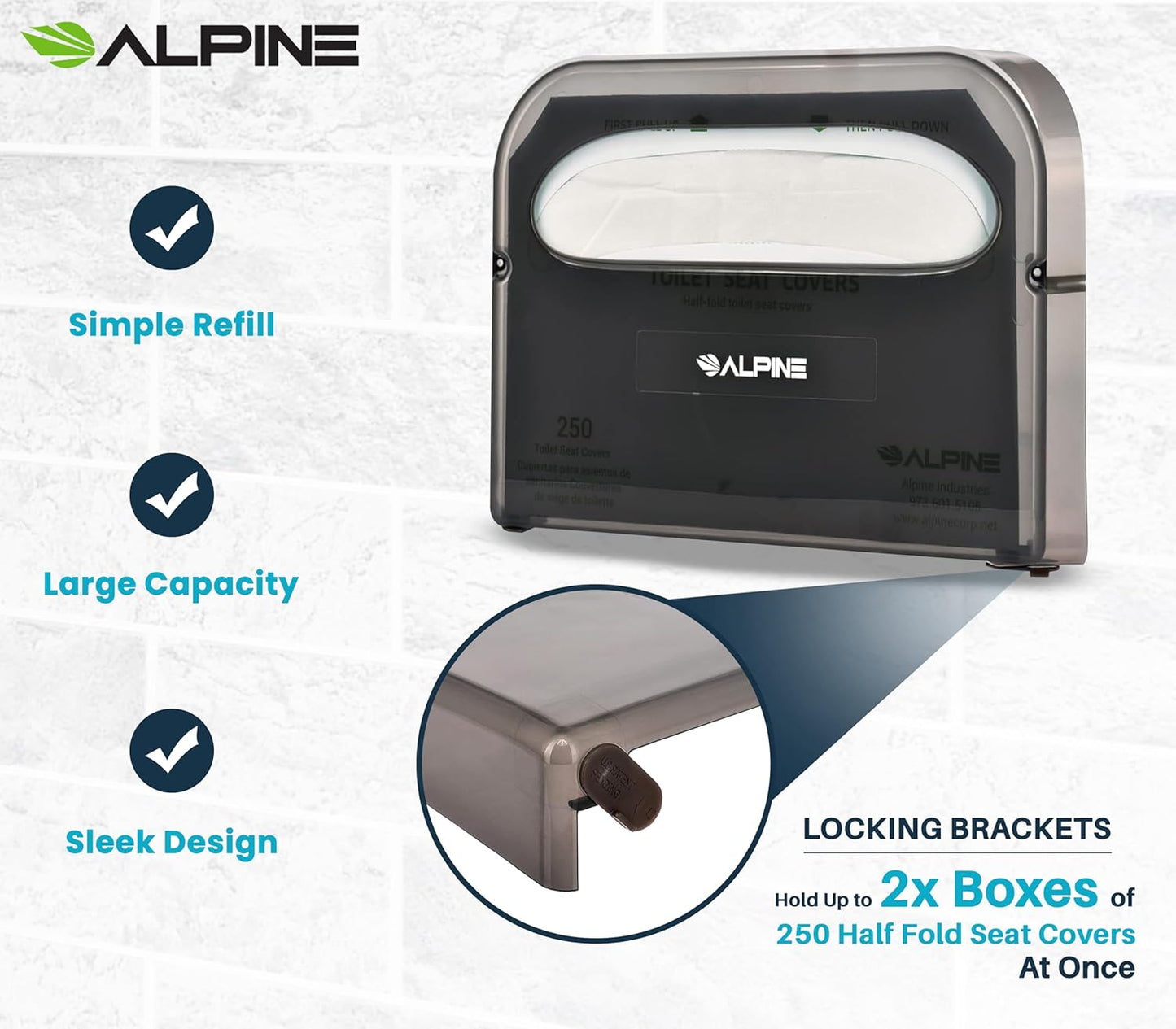 Alpine Toilet Seat Cover Dispenser - Wall Mount Disposable Toilet Seat Cover Holder For Commercial And Residential Use, Half Fold.