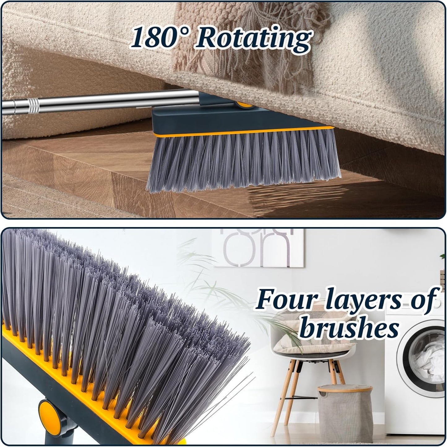 Long-Handled Broom and Dustpan Set, Windproof Broom Combination, 180-degree Rotating Brush Head with Upright Dustpan, Suitable for Indoor and Outdoor Cleaning. (Blue)